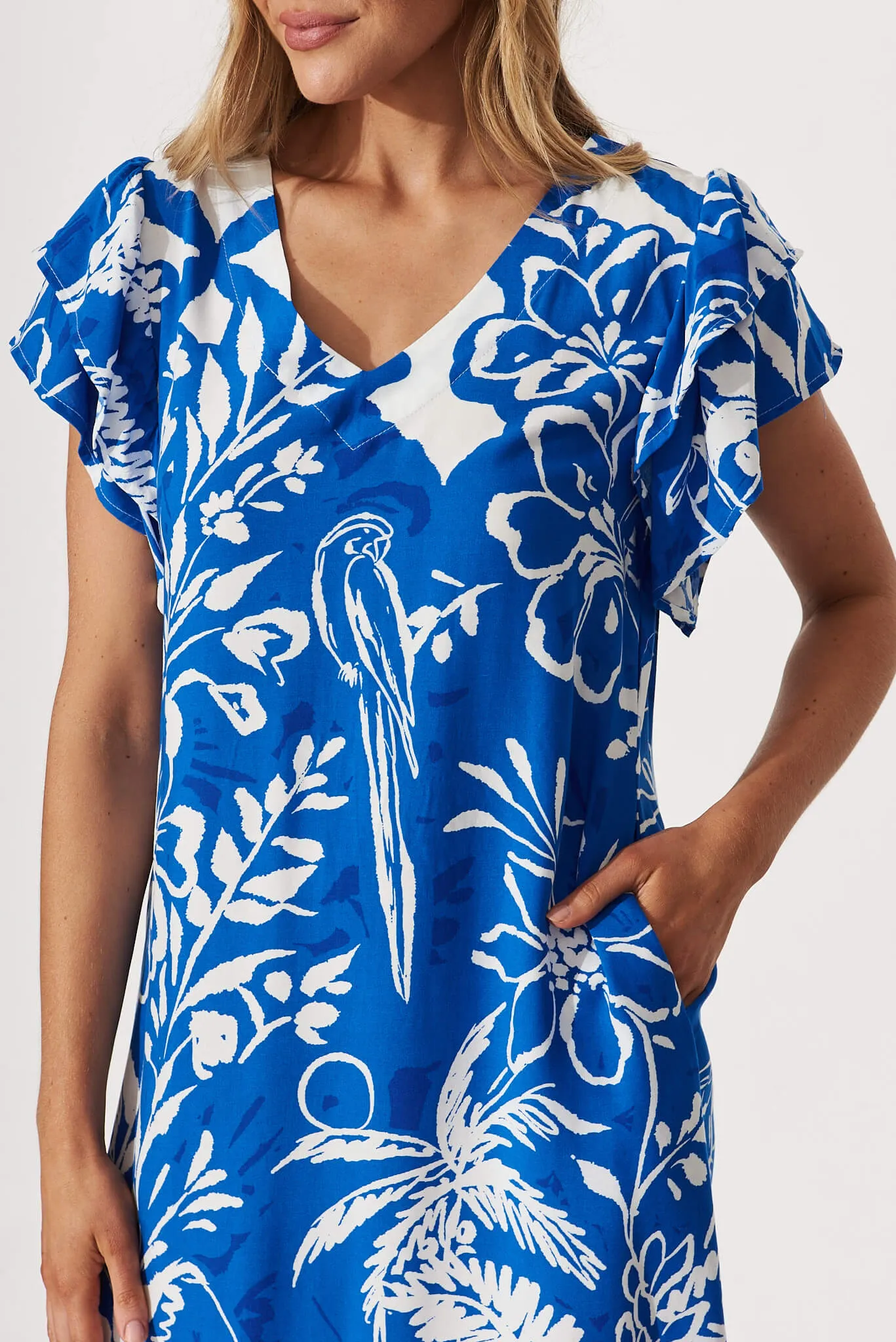 Isla Dress In Blue With White Floral sold by St Frock product image thumbnail 5