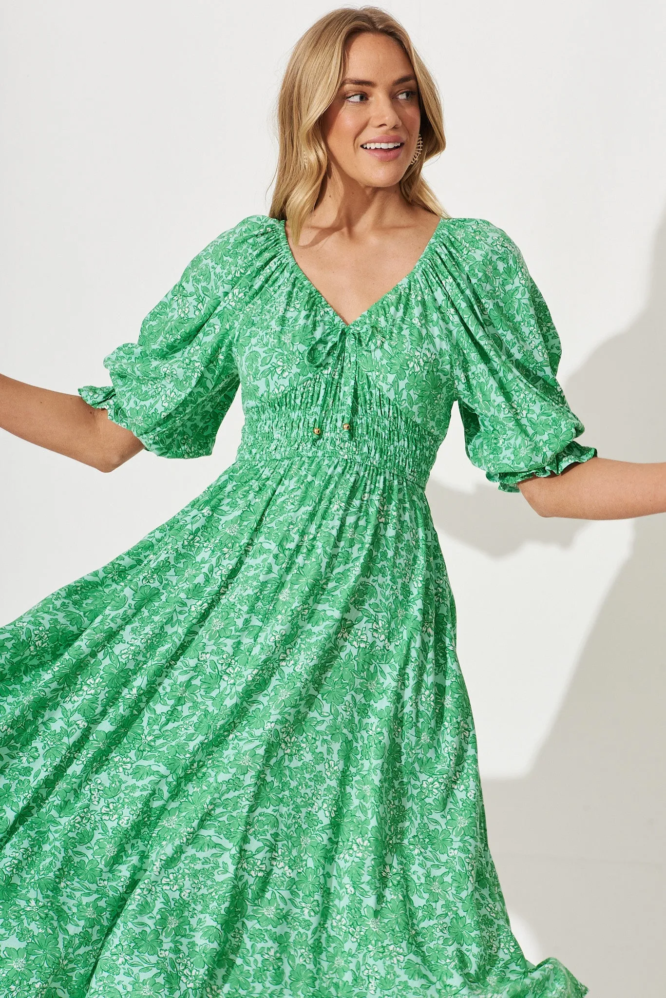 Guinevere Midi Dress In Green With White Print sold by St Frock product image thumbnail 2