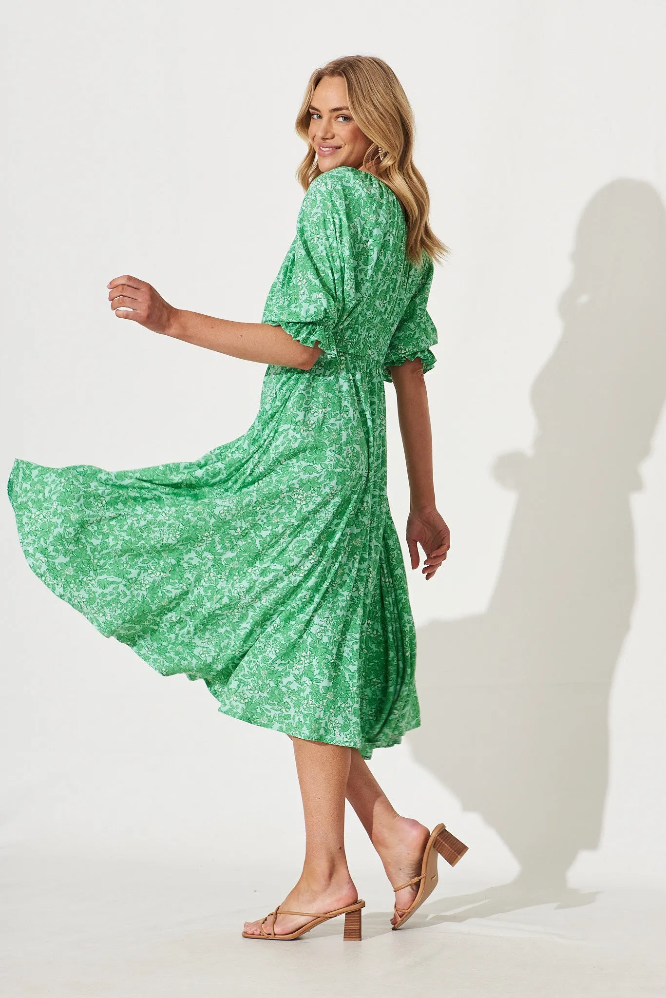 Guinevere Midi Dress In Green With White Print sold by St Frock product image thumbnail 3