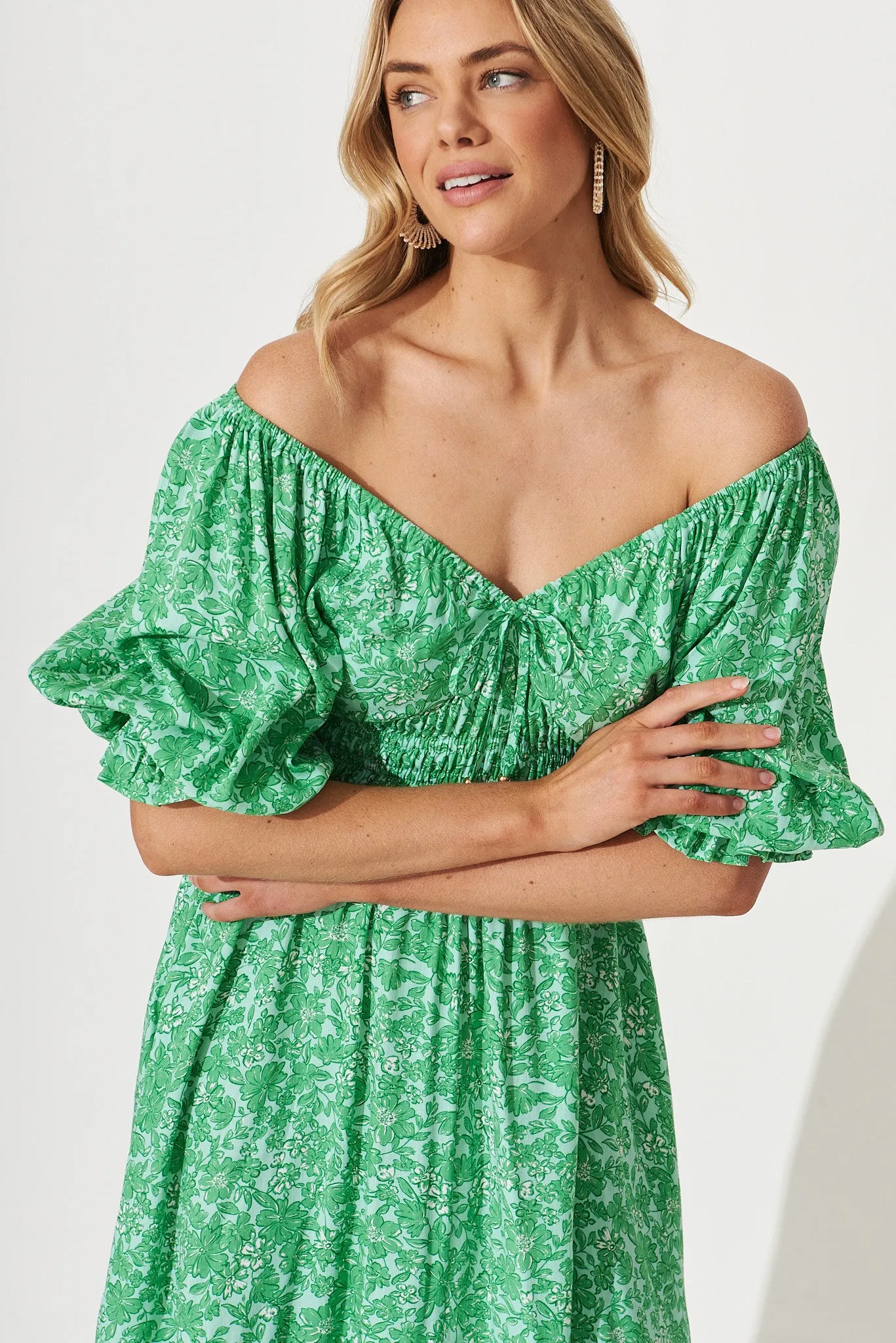 Guinevere Midi Dress In Green With White Print sold by St Frock product image thumbnail 5