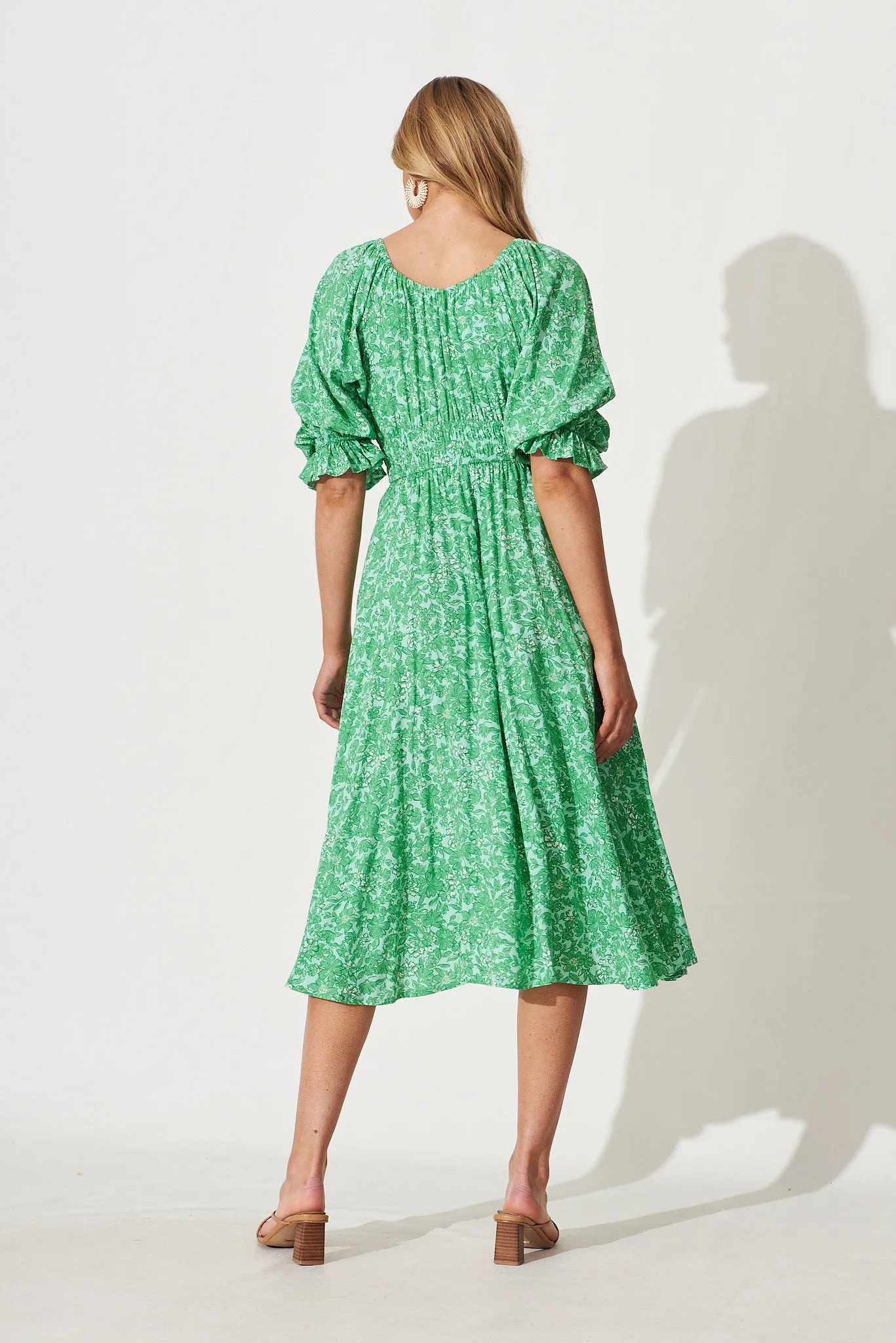Guinevere Midi Dress In Green With White Print sold by St Frock product image thumbnail 4
