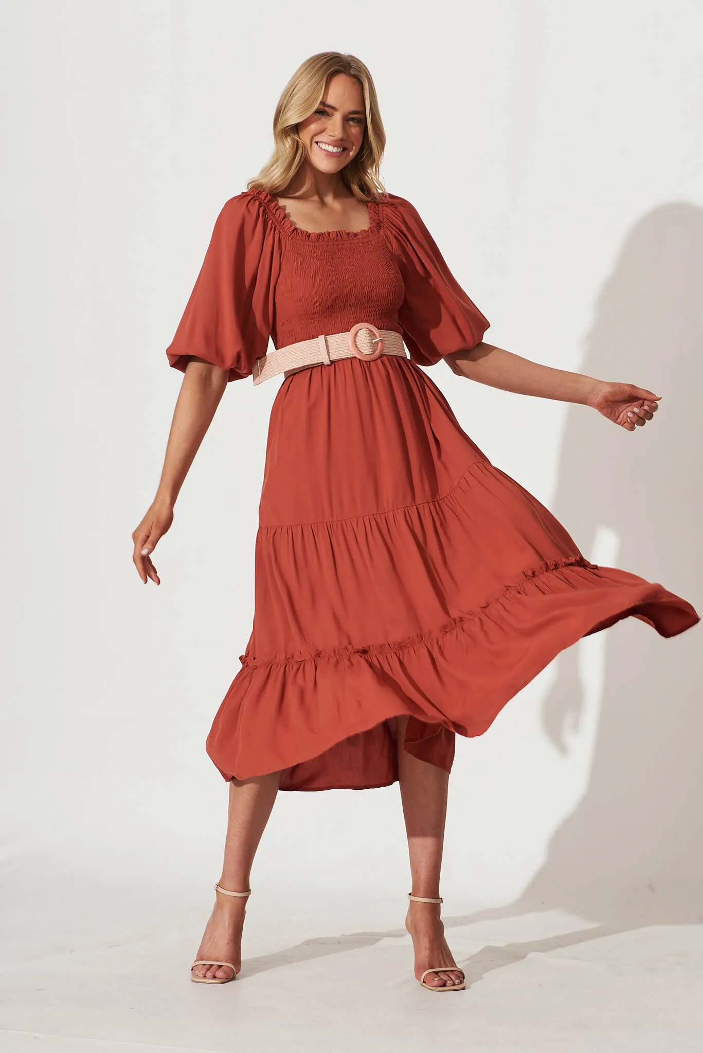 Lovejoy Midi Dress In Rust sold by St Frock