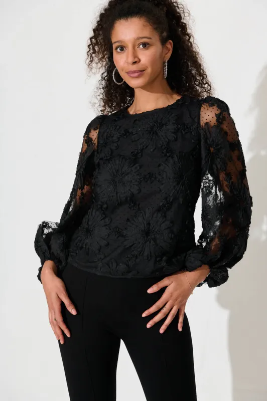 Zoelle Top In Black Floral Organza sold by St Frock
