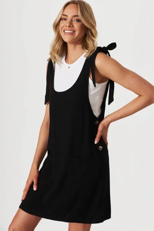 Yana Dress In Black Linen Blend sold by St Frock