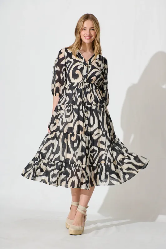 Messina Midi Dress In Black With Beige sold by St Frock