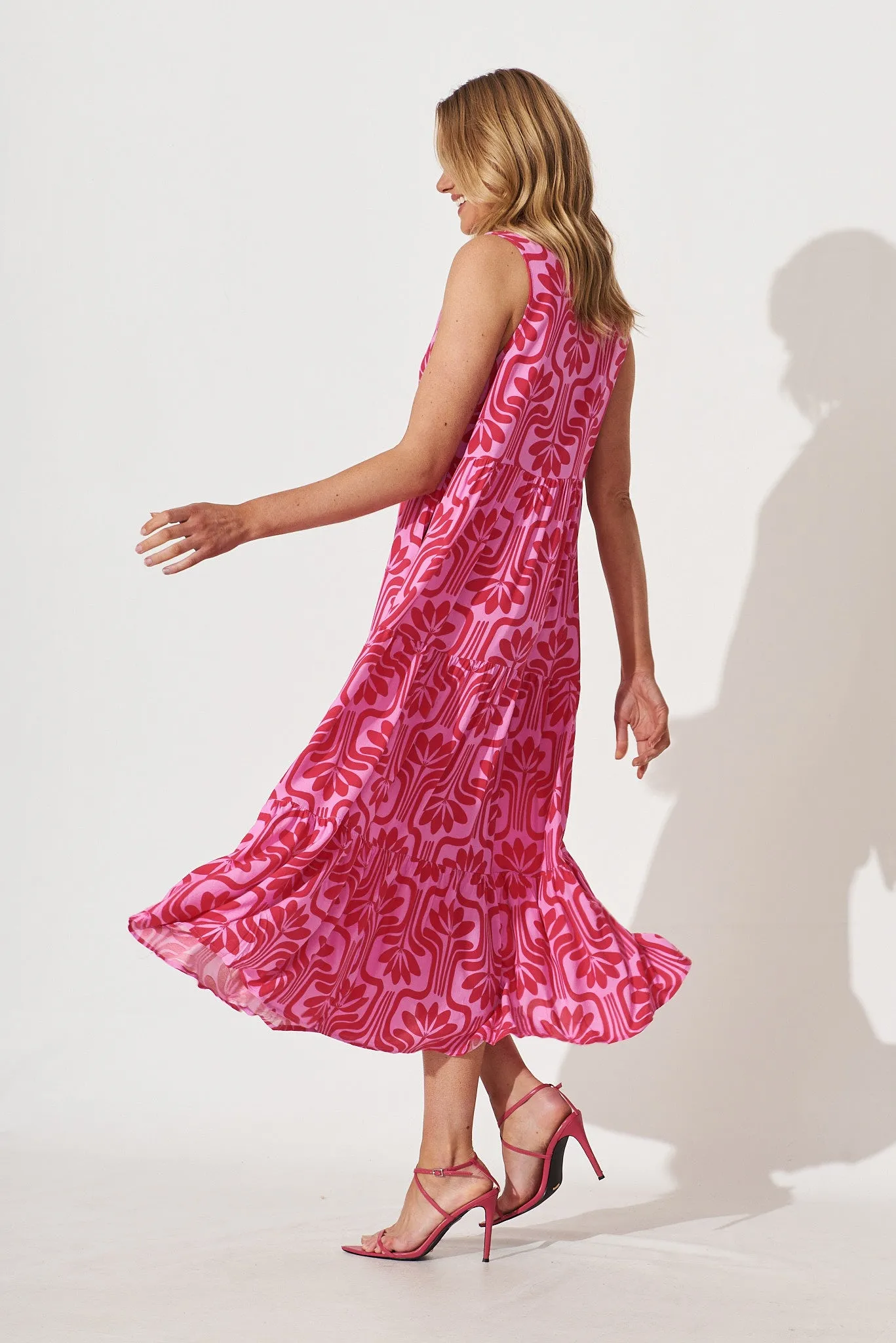 Clover Midi Smock Dress In Purple With Pink Print sold by St Frock product image thumbnail 3