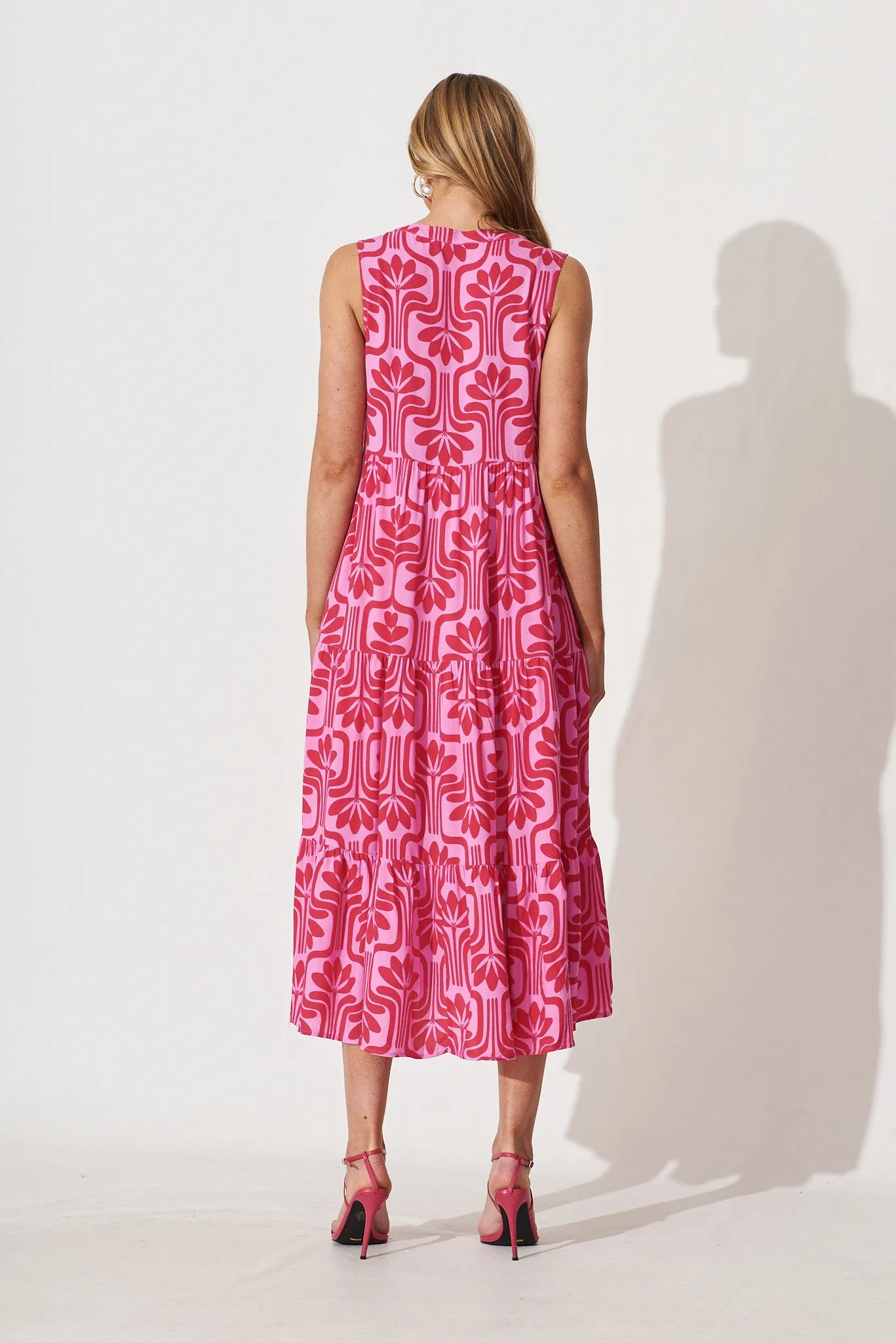 Clover Midi Smock Dress In Purple With Pink Print sold by St Frock product image thumbnail 4