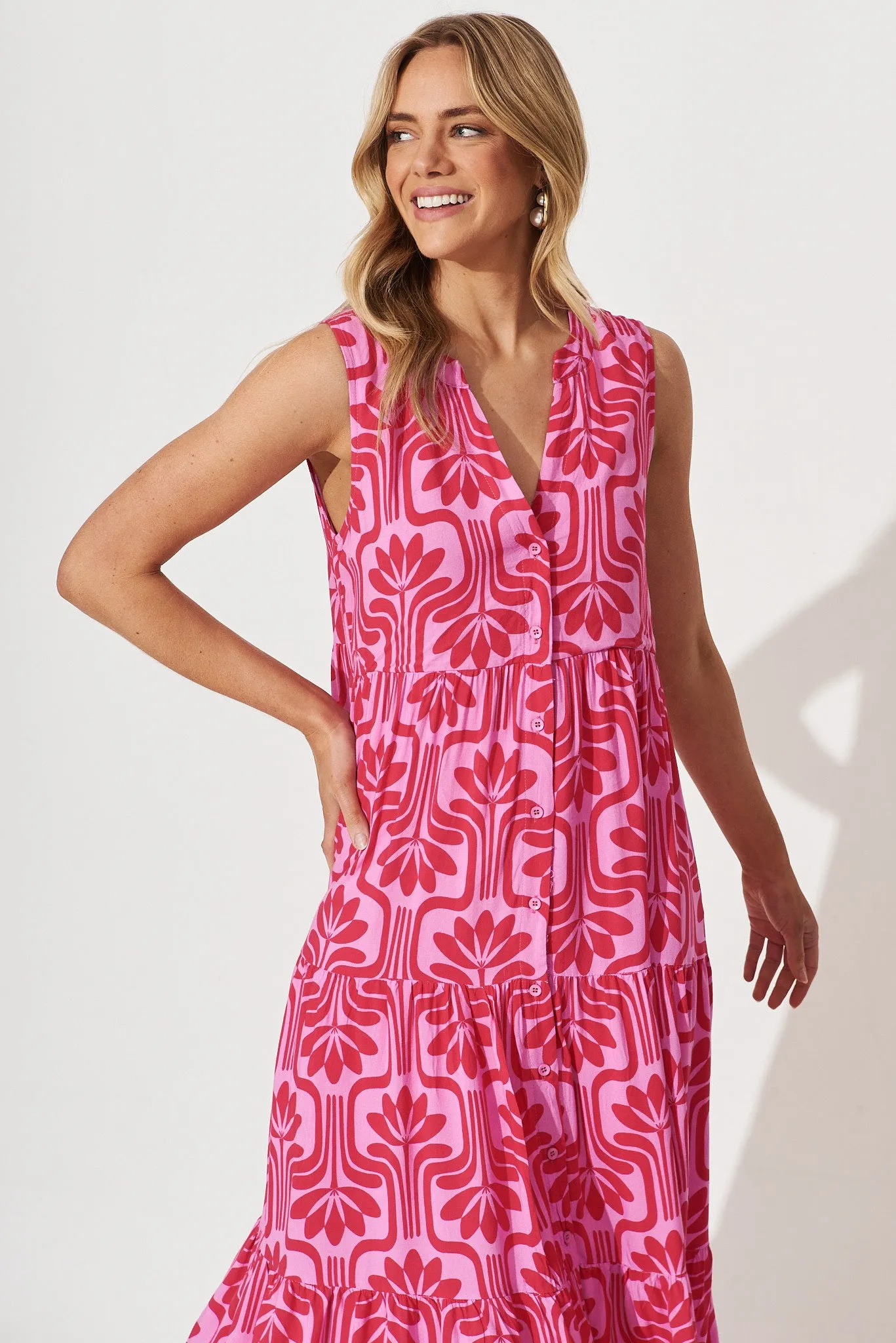 Clover Midi Smock Dress In Purple With Pink Print sold by St Frock product image thumbnail 2