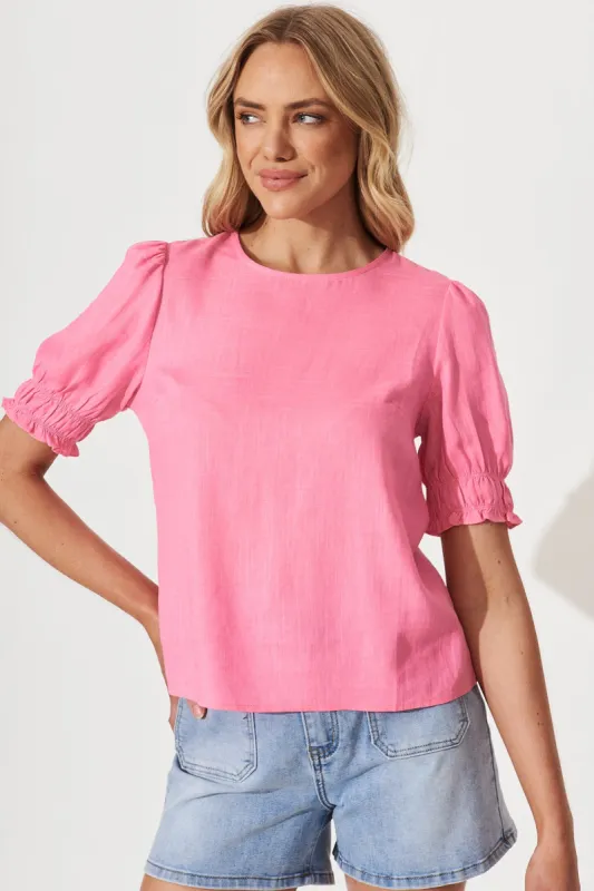 Melanie Top In Pink Linen Blend sold by St Frock
