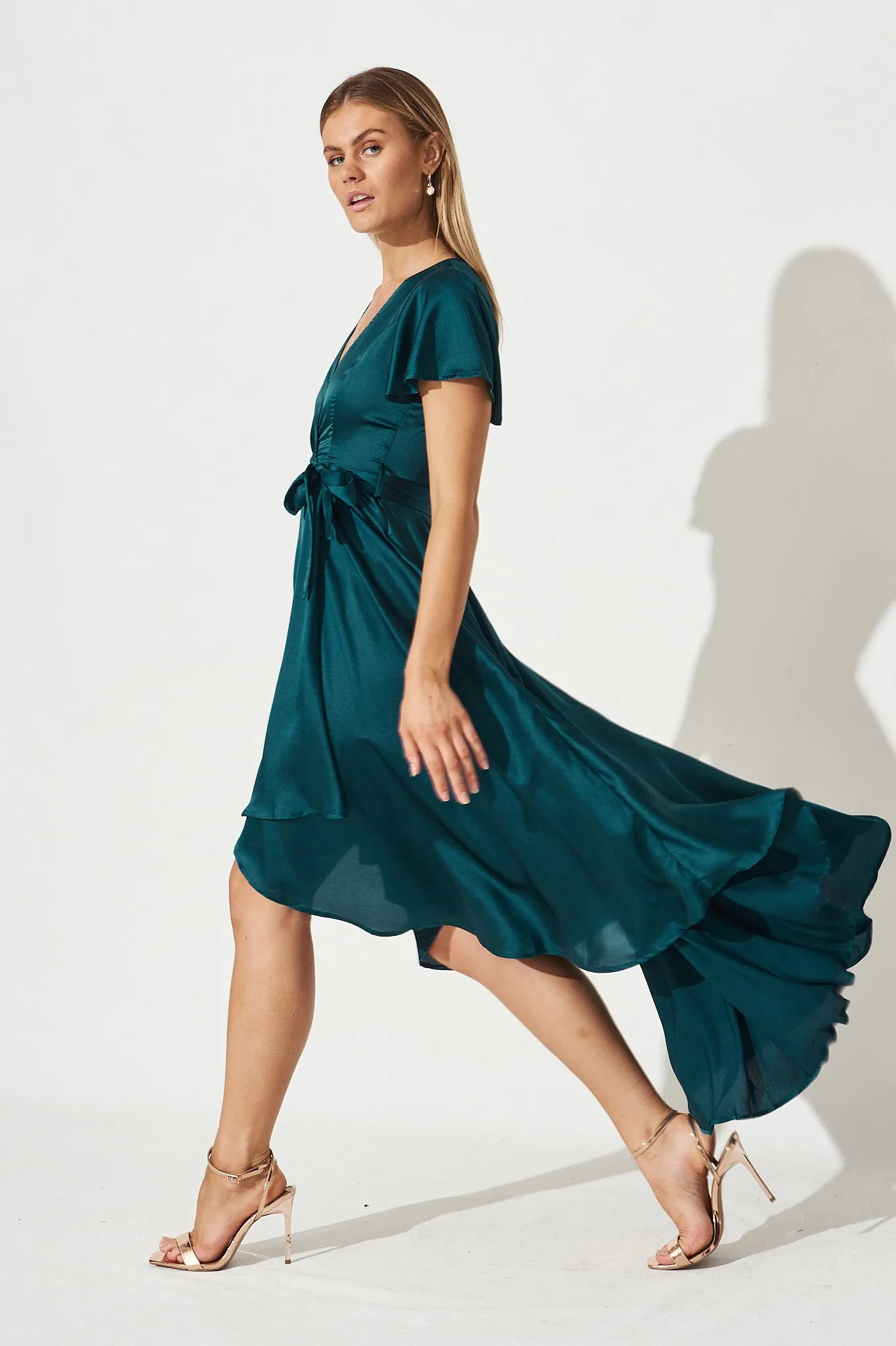 Marilou Maxi Dress In Teal Satin sold by St Frock product image thumbnail 3