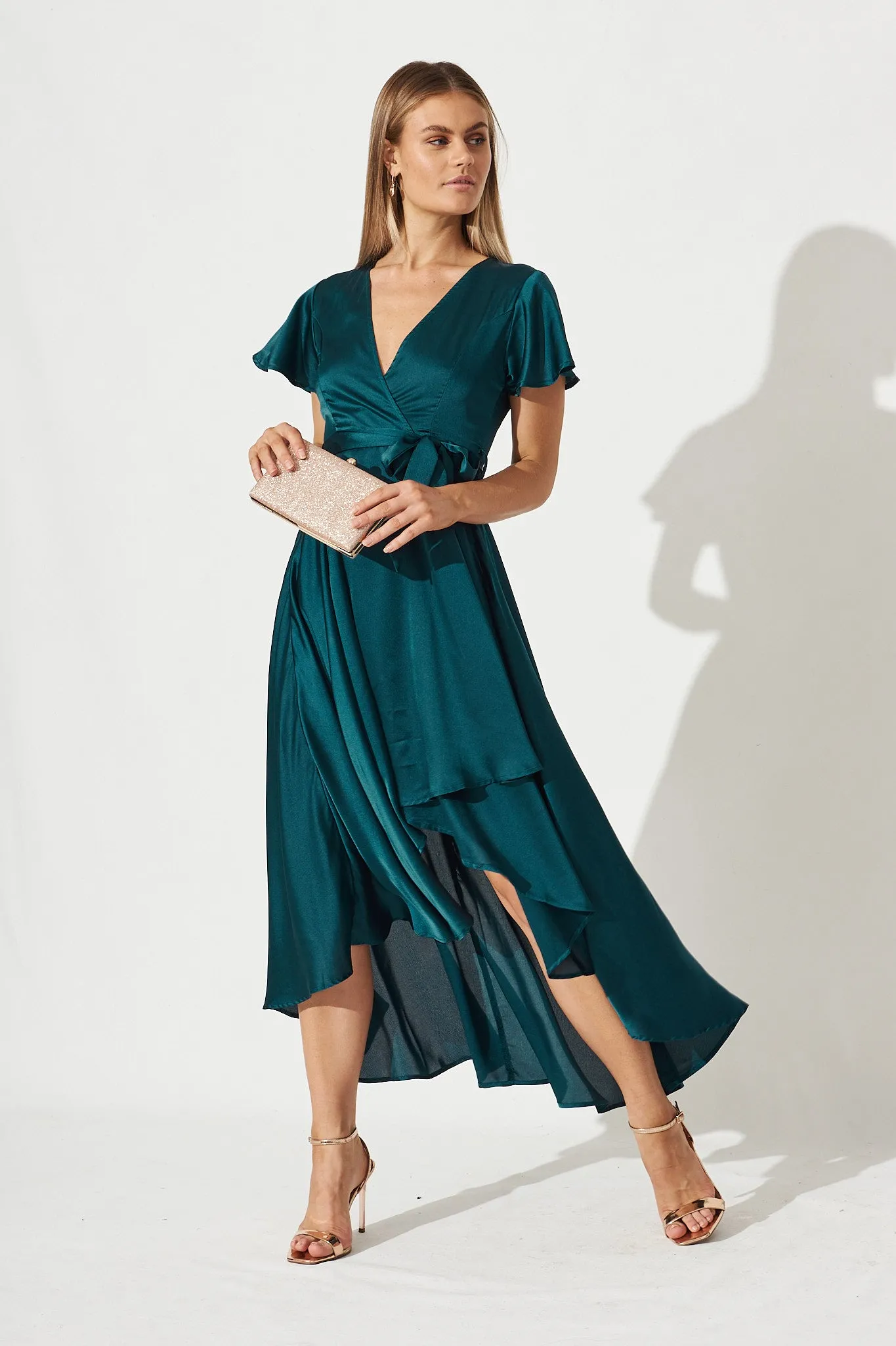 Marilou Maxi Dress In Teal Satin sold by St Frock