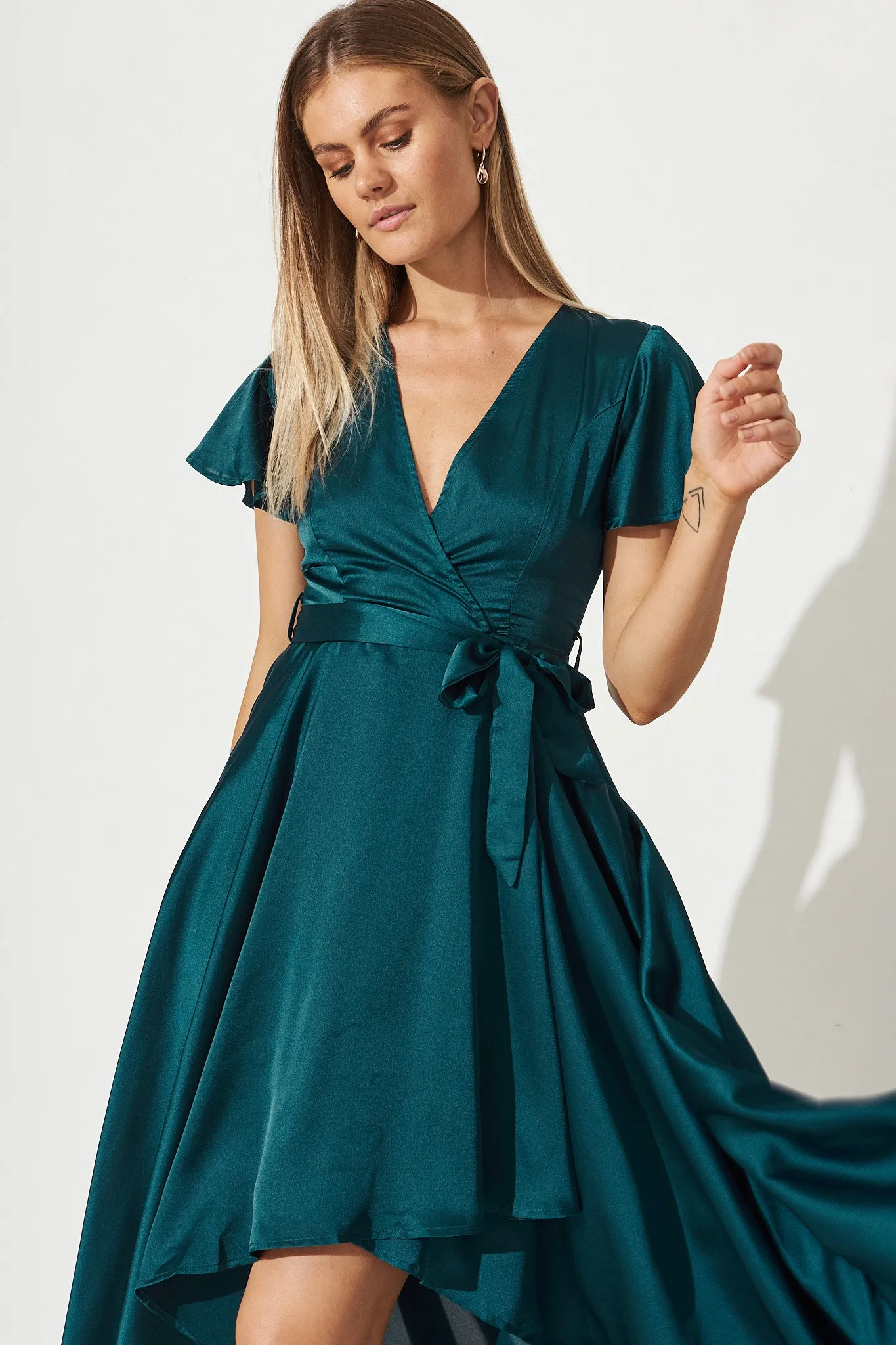 Marilou Maxi Dress In Teal Satin sold by St Frock product image thumbnail 2