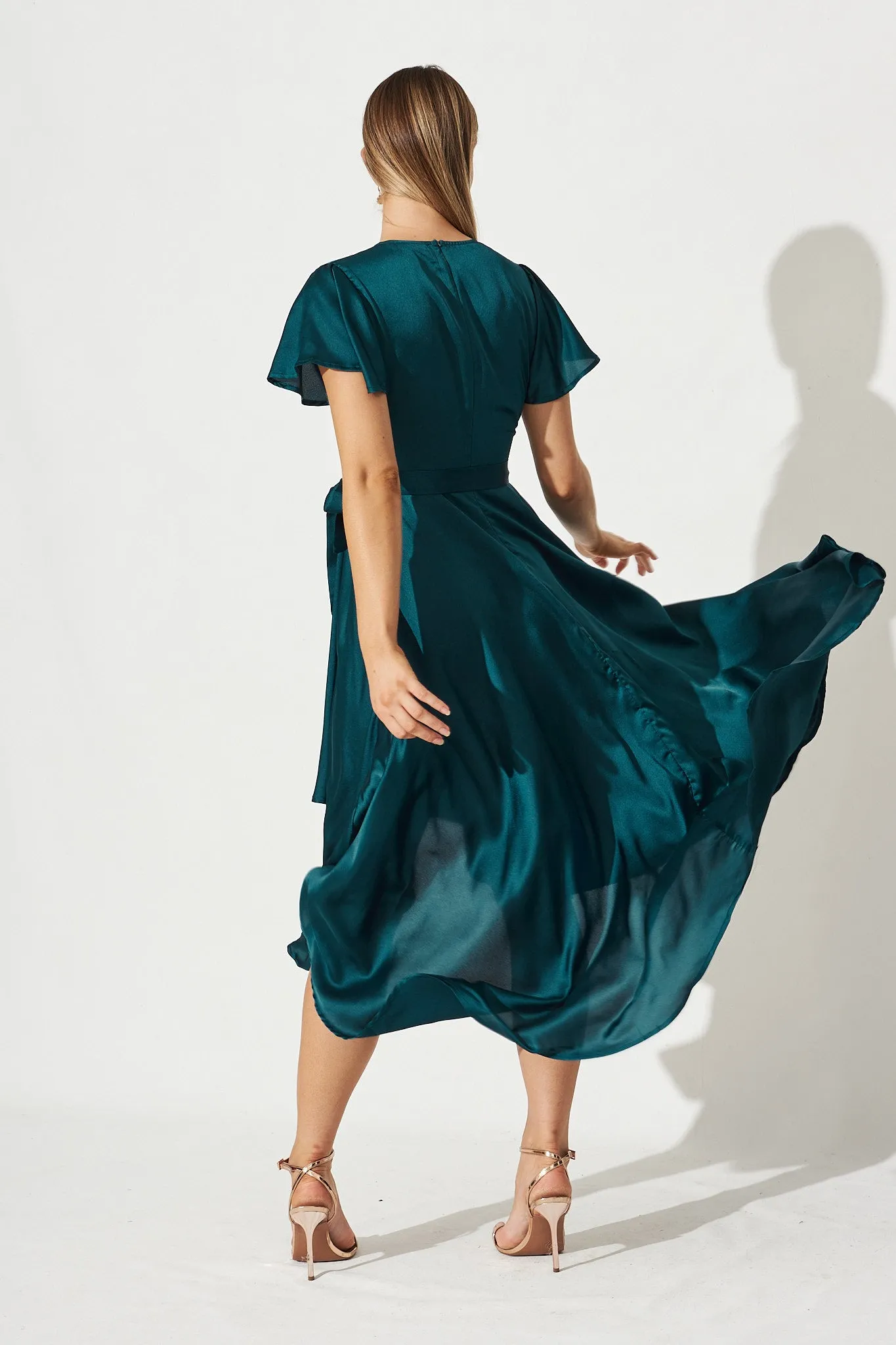 Marilou Maxi Dress In Teal Satin sold by St Frock product image thumbnail 4