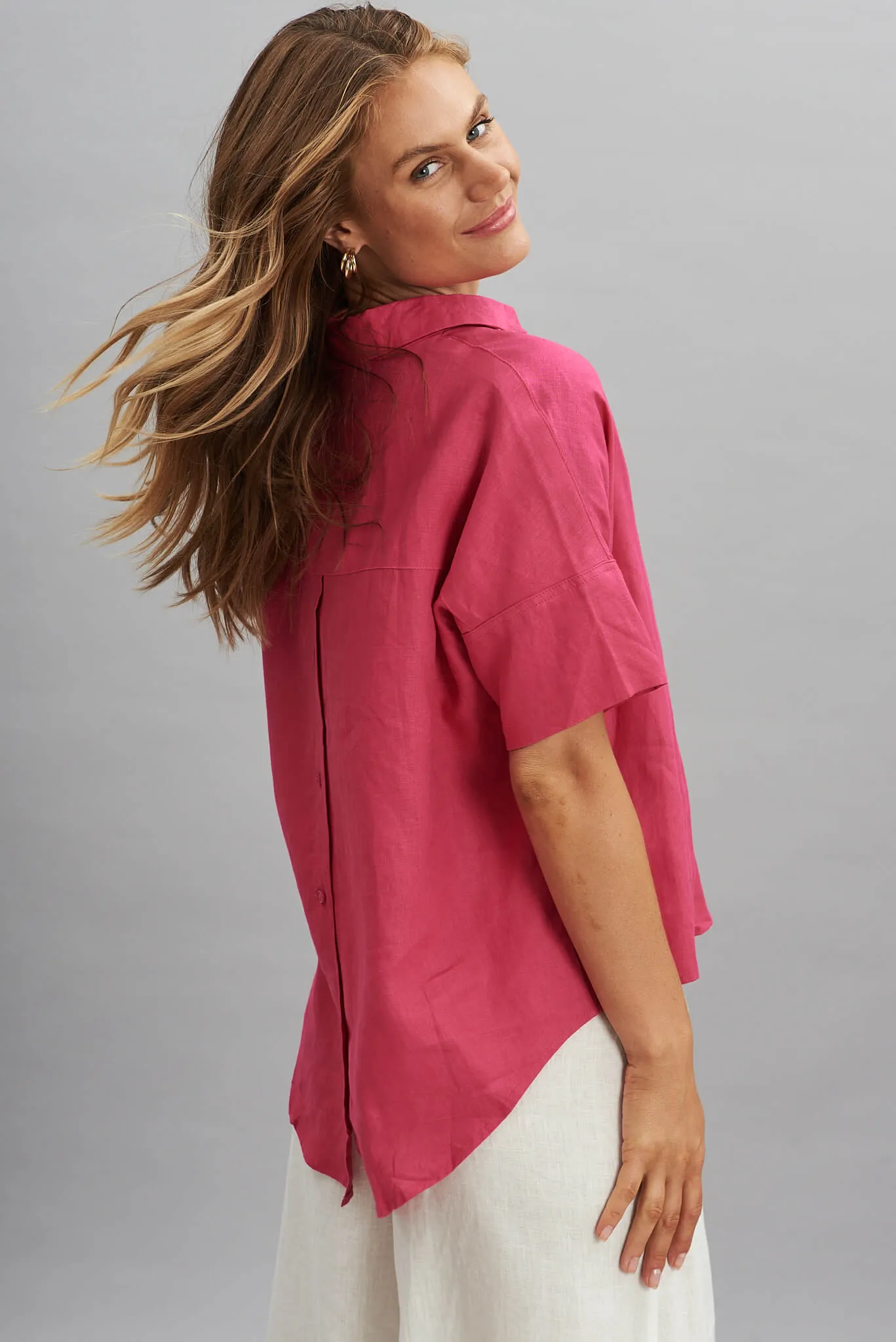 Ollie Top In Magenta Pure Linen sold by St Frock product image thumbnail 2