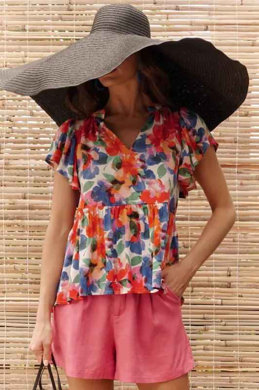 Tiarnelle Top In White With Multi Floral sold by St Frock