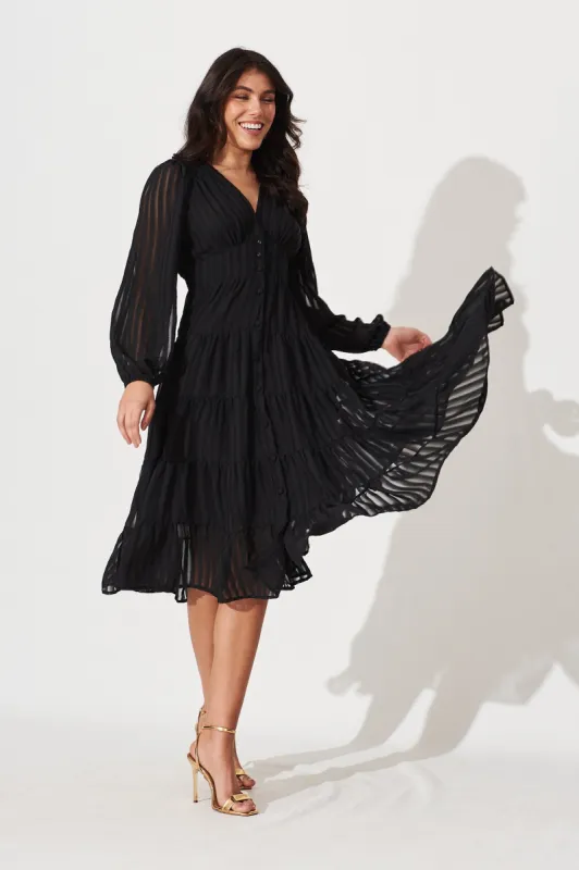 Modical Midi Dress In Black Chiffon sold by St Frock