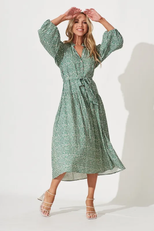 Pippa Maxi Dress In Green With Cream Print sold by St Frock
