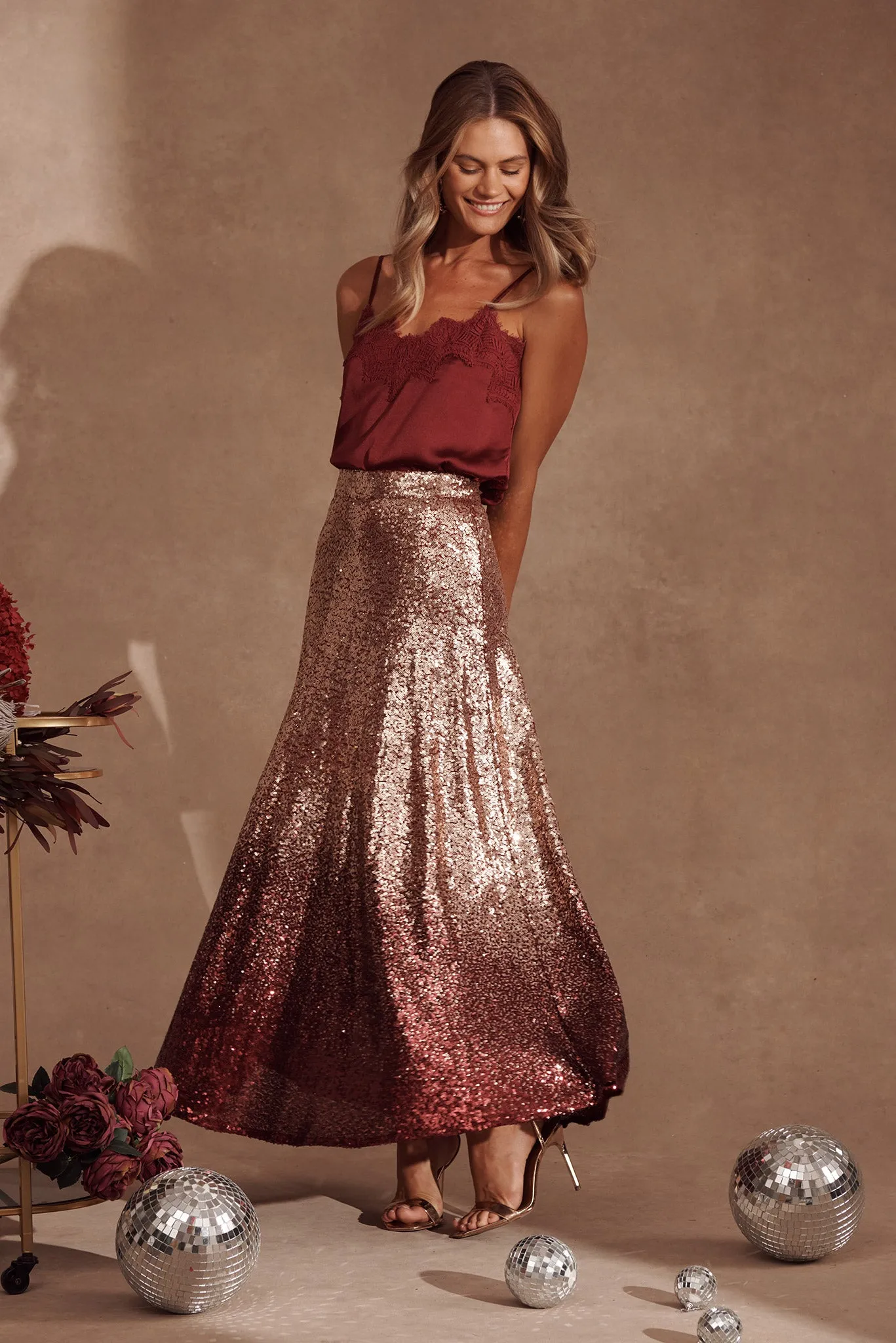 Manthis Cami Top In Wine Satin sold by St Frock product image thumbnail 2