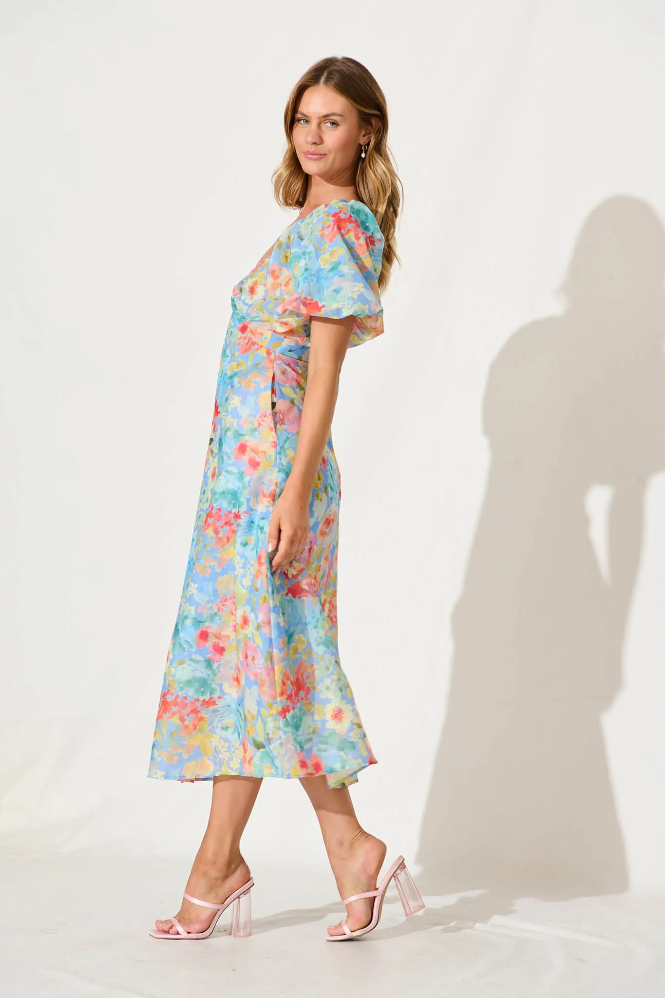 Vale Midi Dress In Blue With Multi Floral Cotton Blend sold by St Frock product image thumbnail 3