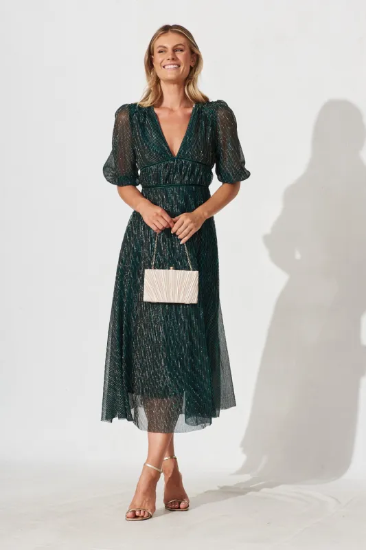 Mana Maxi Dress In Emerald Lurex sold by St Frock