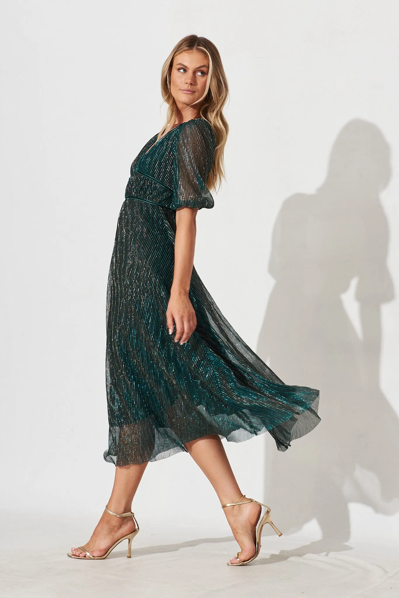Mana Maxi Dress In Emerald Lurex sold by St Frock product image thumbnail 4