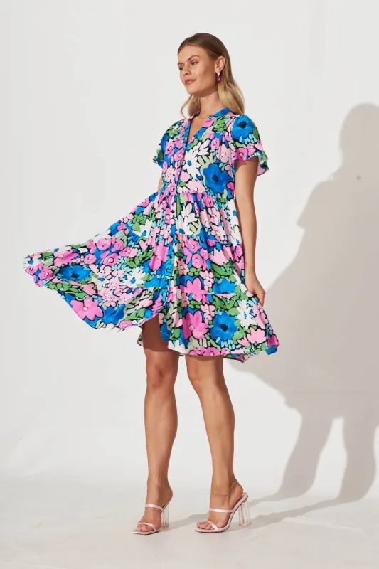 Saldana Smock Dress In Bright Multi Floral sold by St Frock