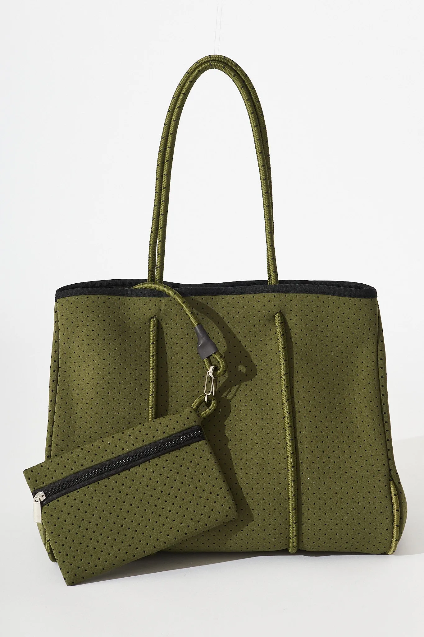 August + Delilah Rania Neoprene Tote Bag In Khaki sold by St Frock