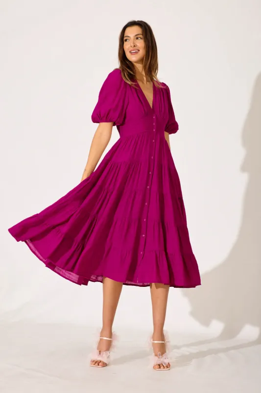 Modica Midi Dress In Fuchsia Chiffon sold by St Frock