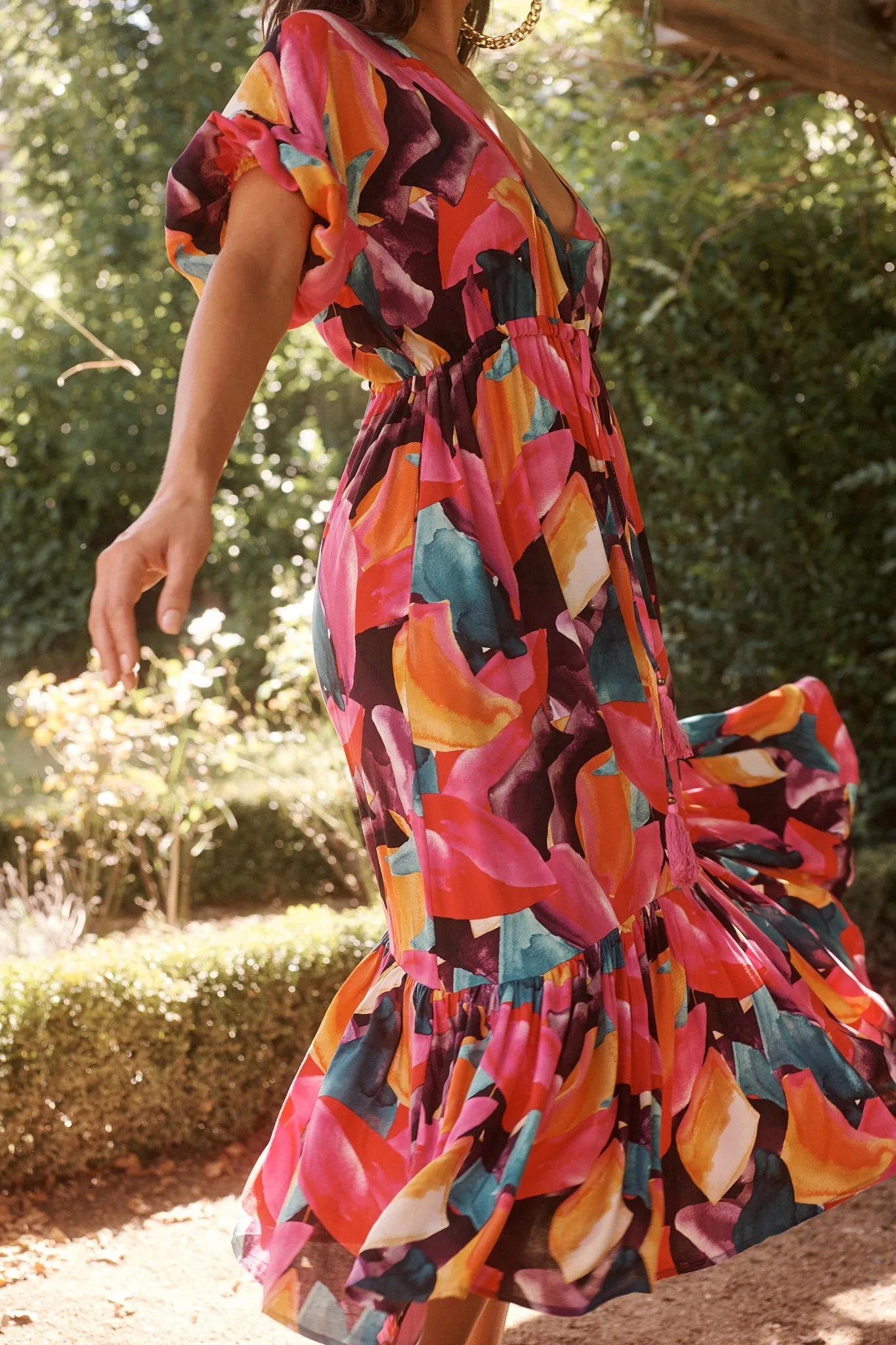 Jacinta Maxi Dress In Black With Multi Leaf Print sold by St Frock product image thumbnail 5
