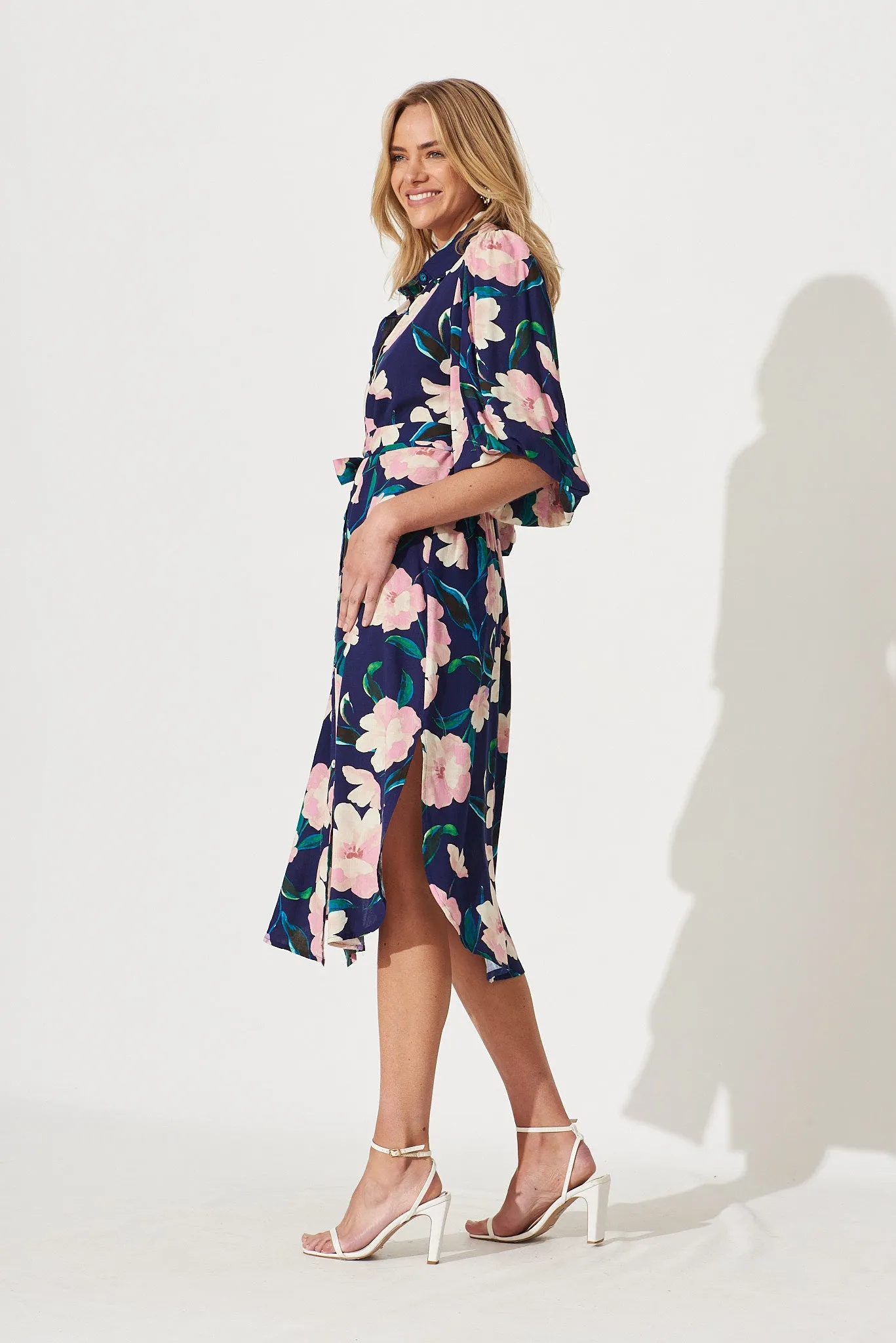 Francy Midi Shirt Dress In Navy With Blush Floral sold by St Frock product image thumbnail 3