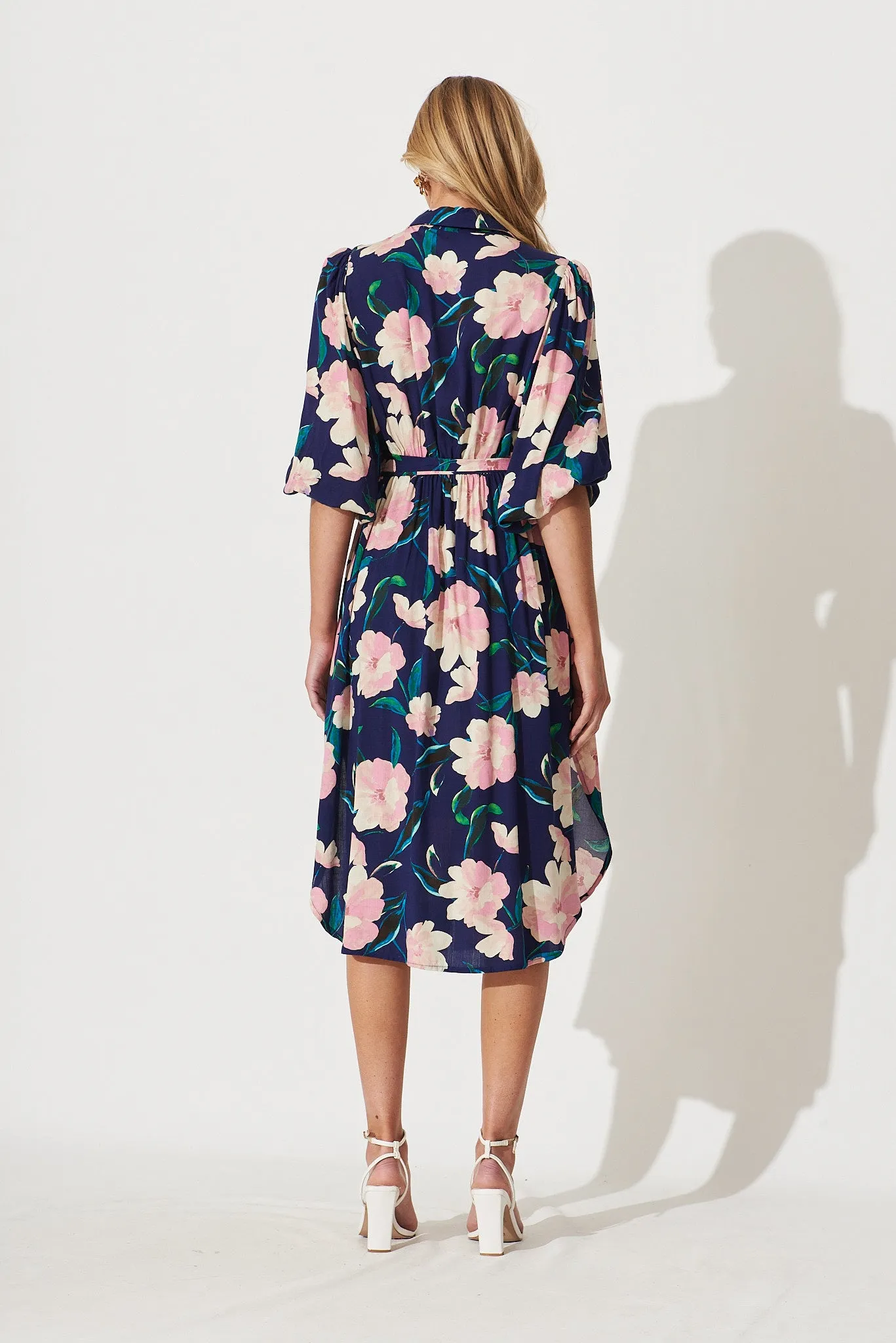 Francy Midi Shirt Dress In Navy With Blush Floral sold by St Frock product image thumbnail 4