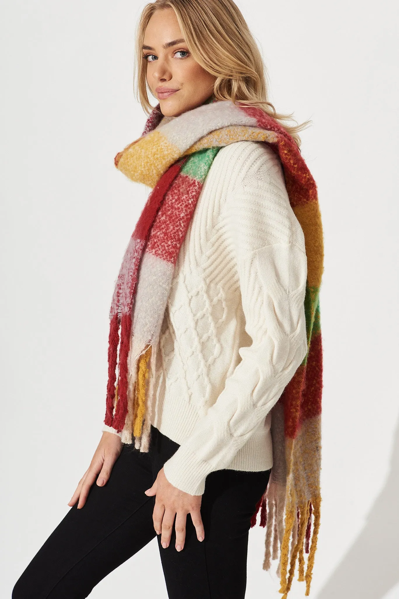 Brooklyn Oversized Knit Scarf In Red And Green Check sold by St Frock product image thumbnail 4
