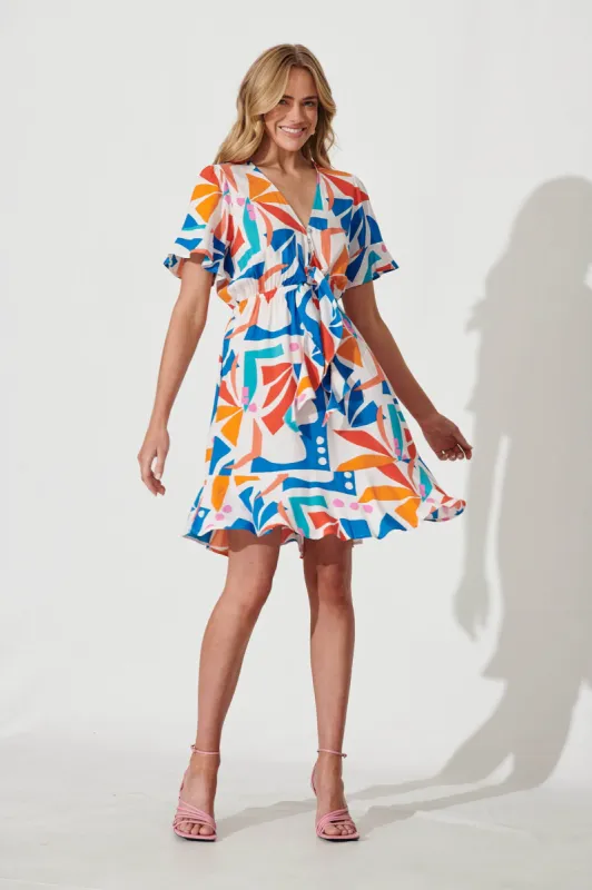 Liza Dress In White With Multi Geometric Print sold by St Frock
