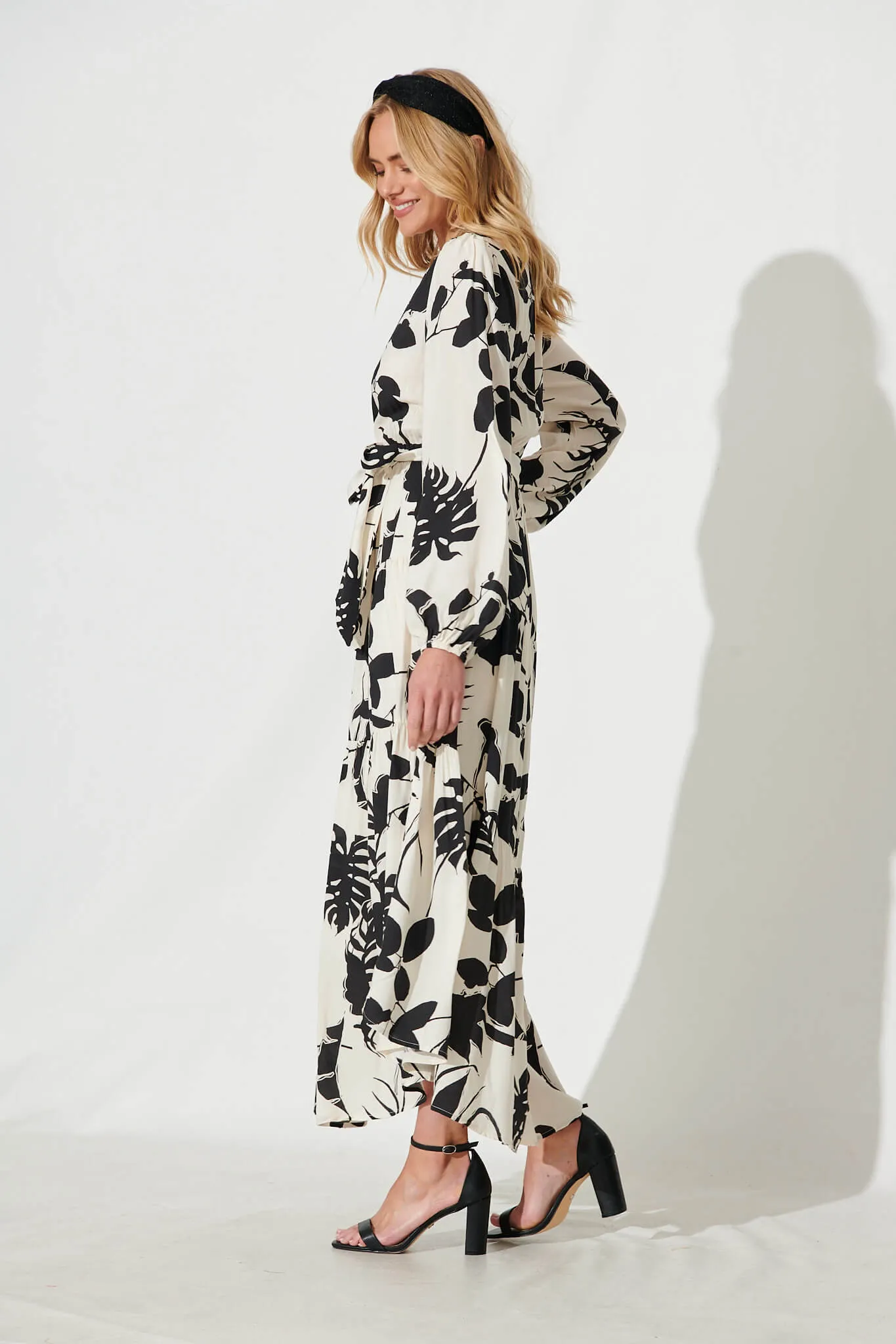 Eclair Maxi Dress In Cream With Black Leaf Print sold by St Frock product image thumbnail 3