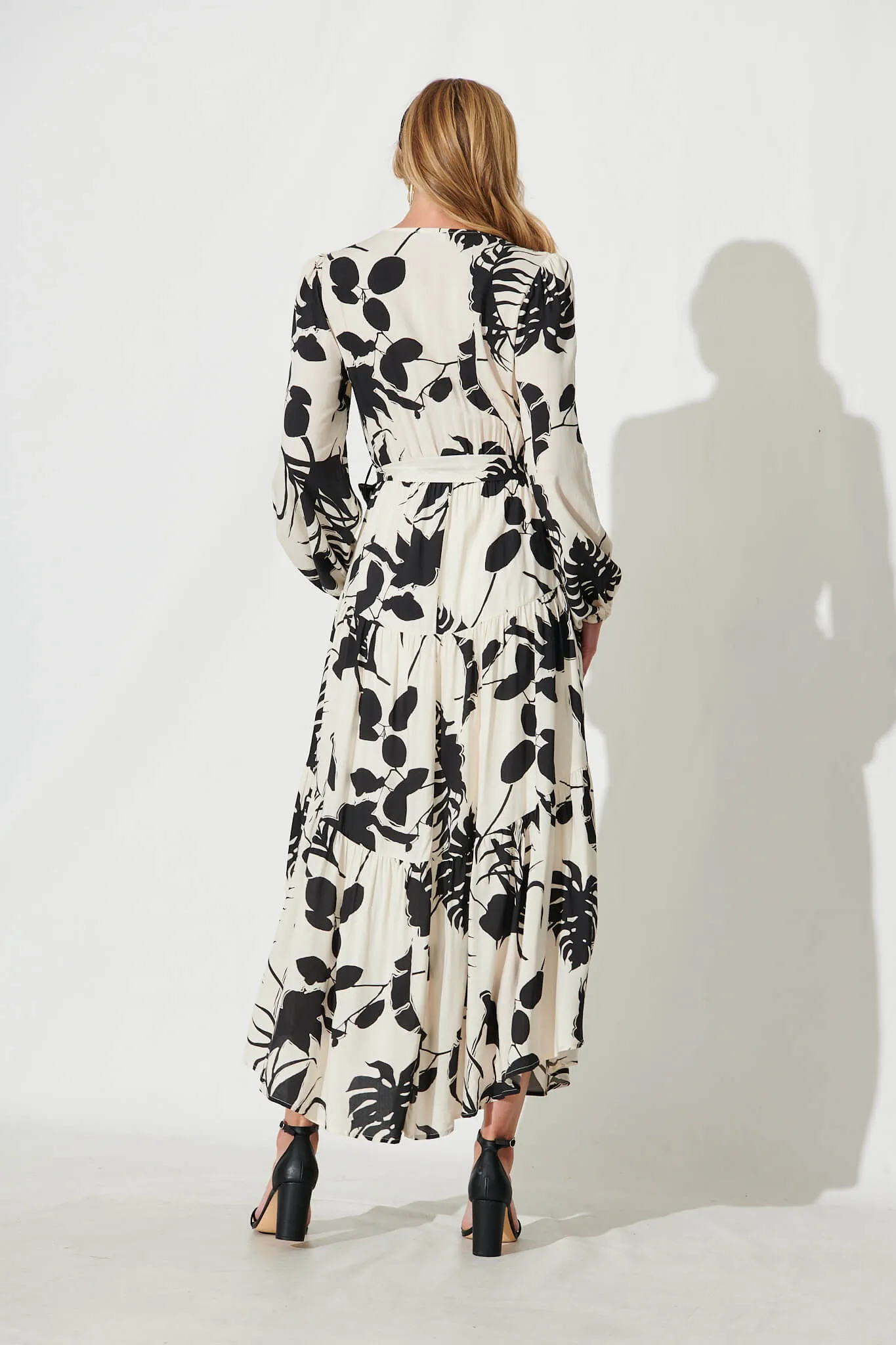 Eclair Maxi Dress In Cream With Black Leaf Print sold by St Frock product image thumbnail 4