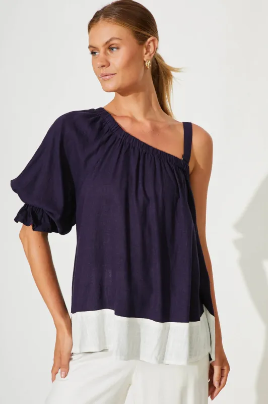 Fiery Top In Navy Linen Blend sold by St Frock