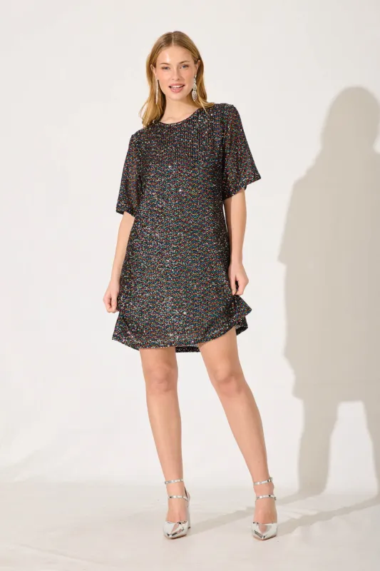 Its Me Dress In Black Multi Sequin sold by St Frock