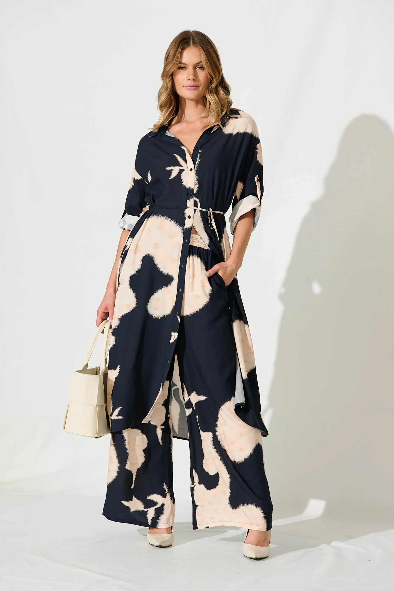 Jacqui Midi Shirt Dress In Ink With Peach Linen Blend sold by St Frock product image thumbnail 5