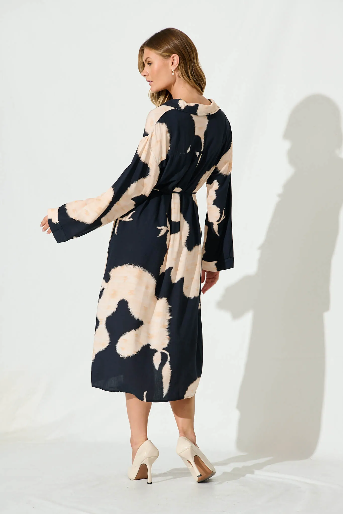 Jacqui Midi Shirt Dress In Ink With Peach Linen Blend sold by St Frock product image thumbnail 4