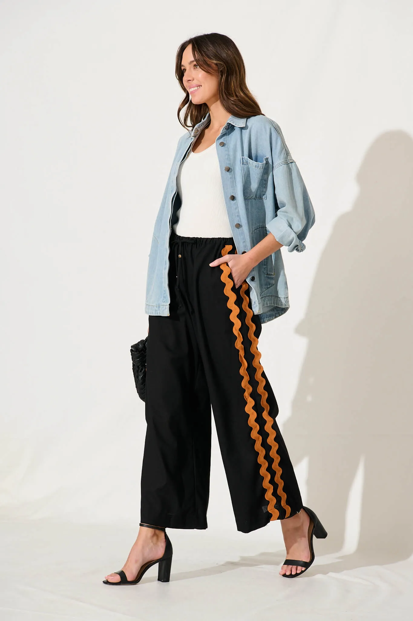 Romeo Pant In Black Ric Rac Cotton Linen sold by St Frock