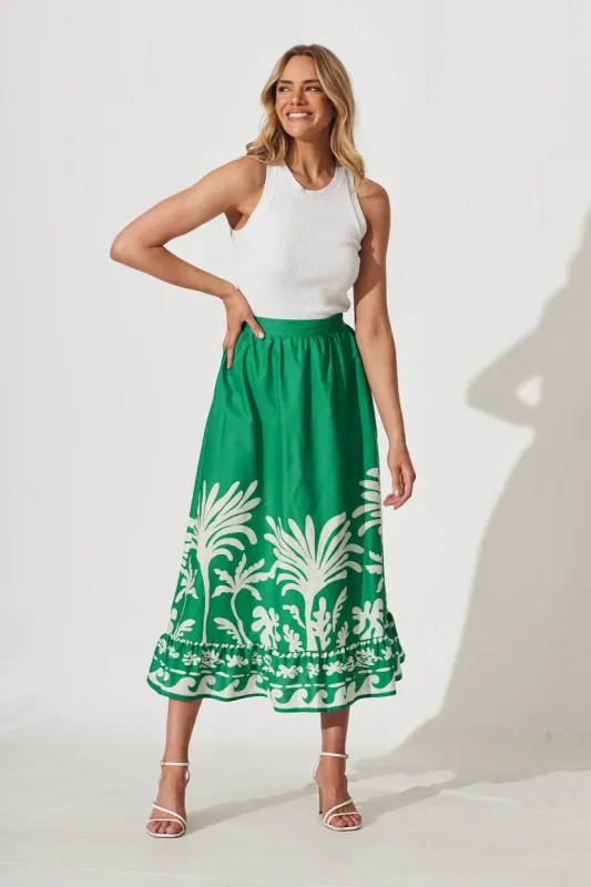 Finesse Maxi Skirt In Green Border Print Cotton sold by St Frock