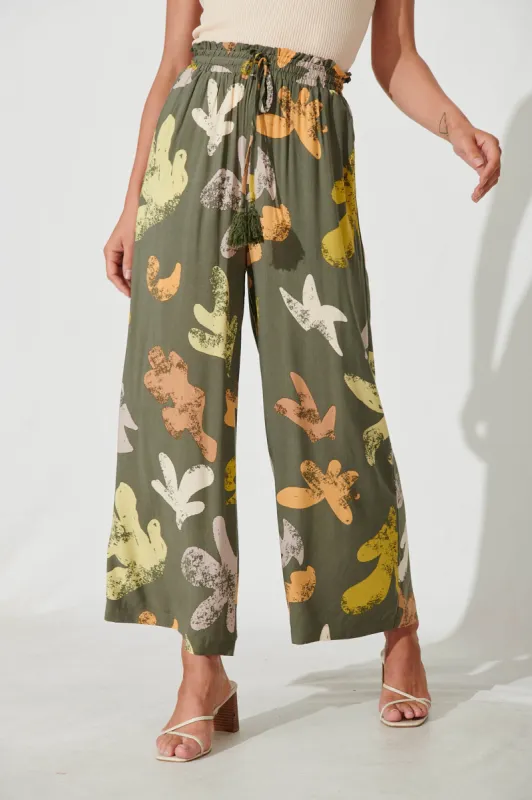 Ola Pant In Khaki Multi Print sold by St Frock