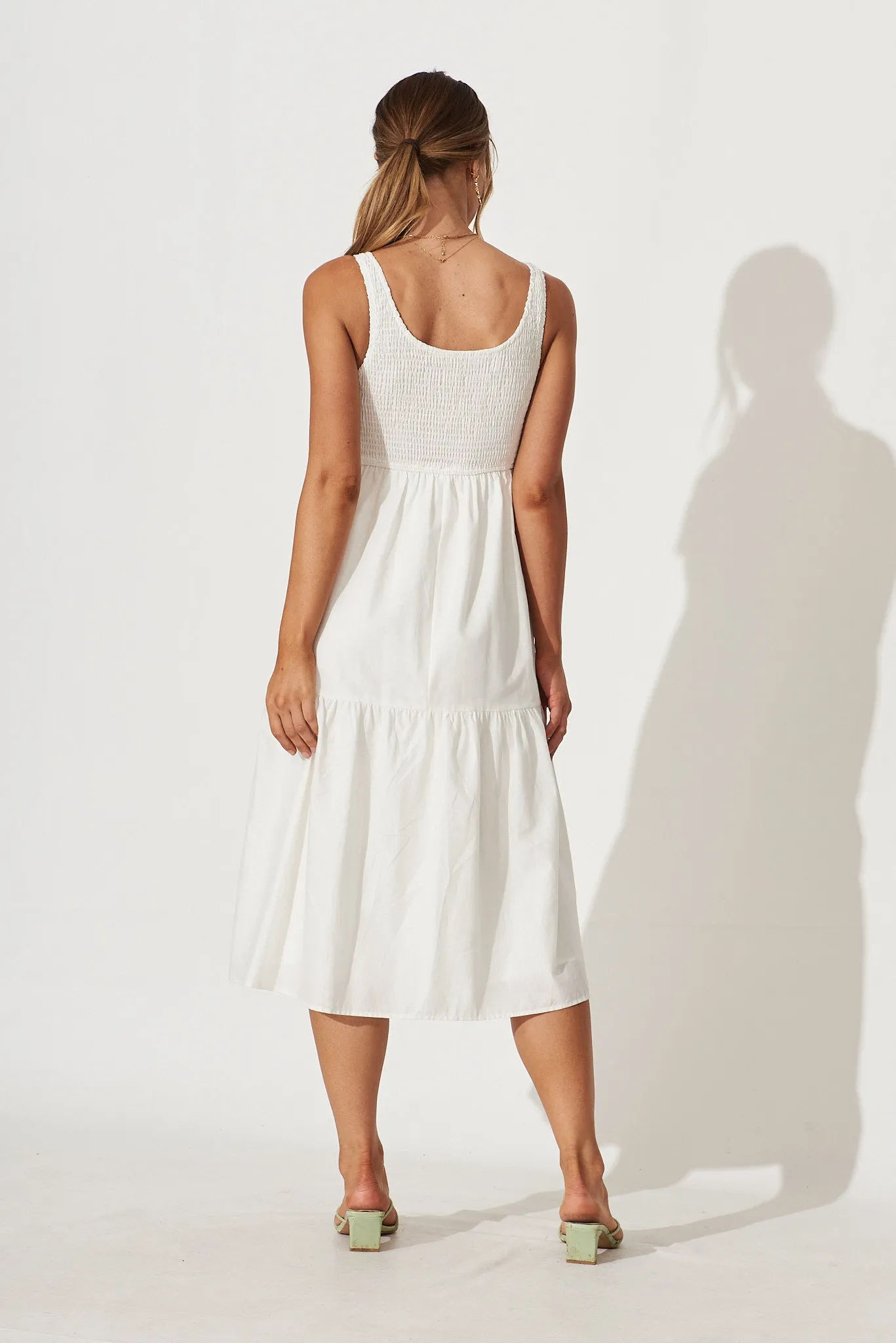 Caribbean Midi Dress In White Cotton Linen sold by St Frock product image thumbnail 4
