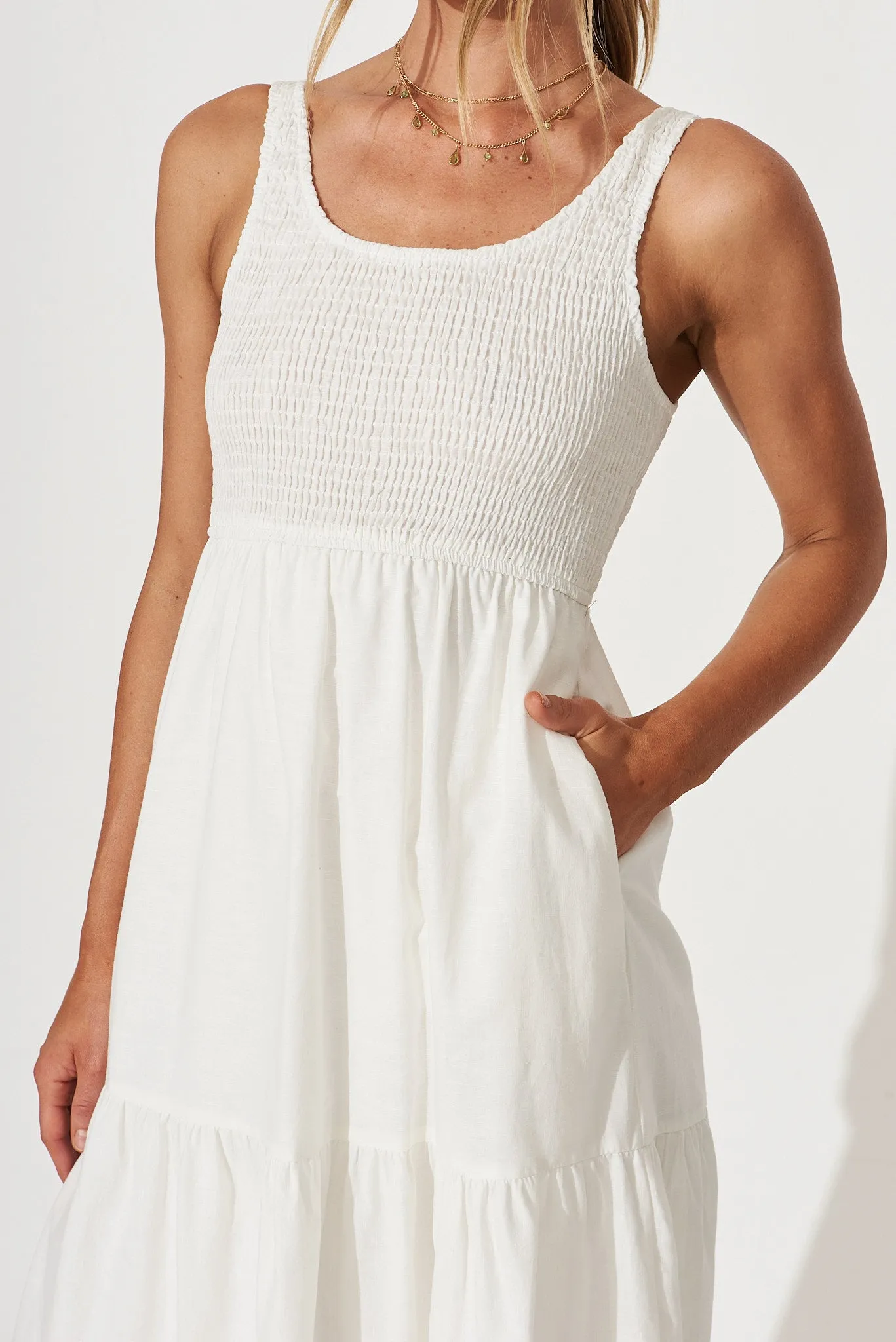 Caribbean Midi Dress In White Cotton Linen sold by St Frock product image thumbnail 5