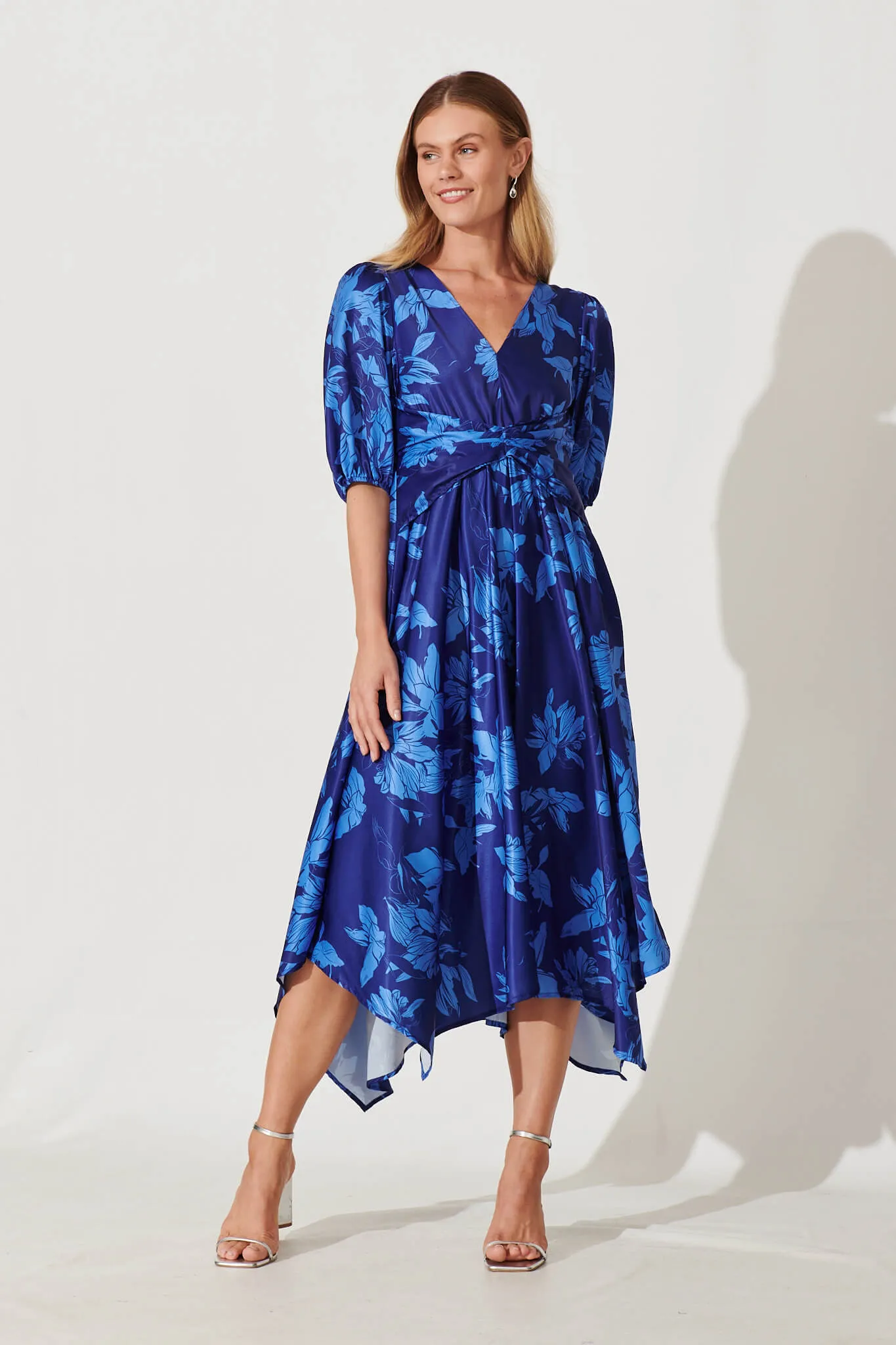 Bloomin Midi Dress In Blue Floral Print sold by St Frock