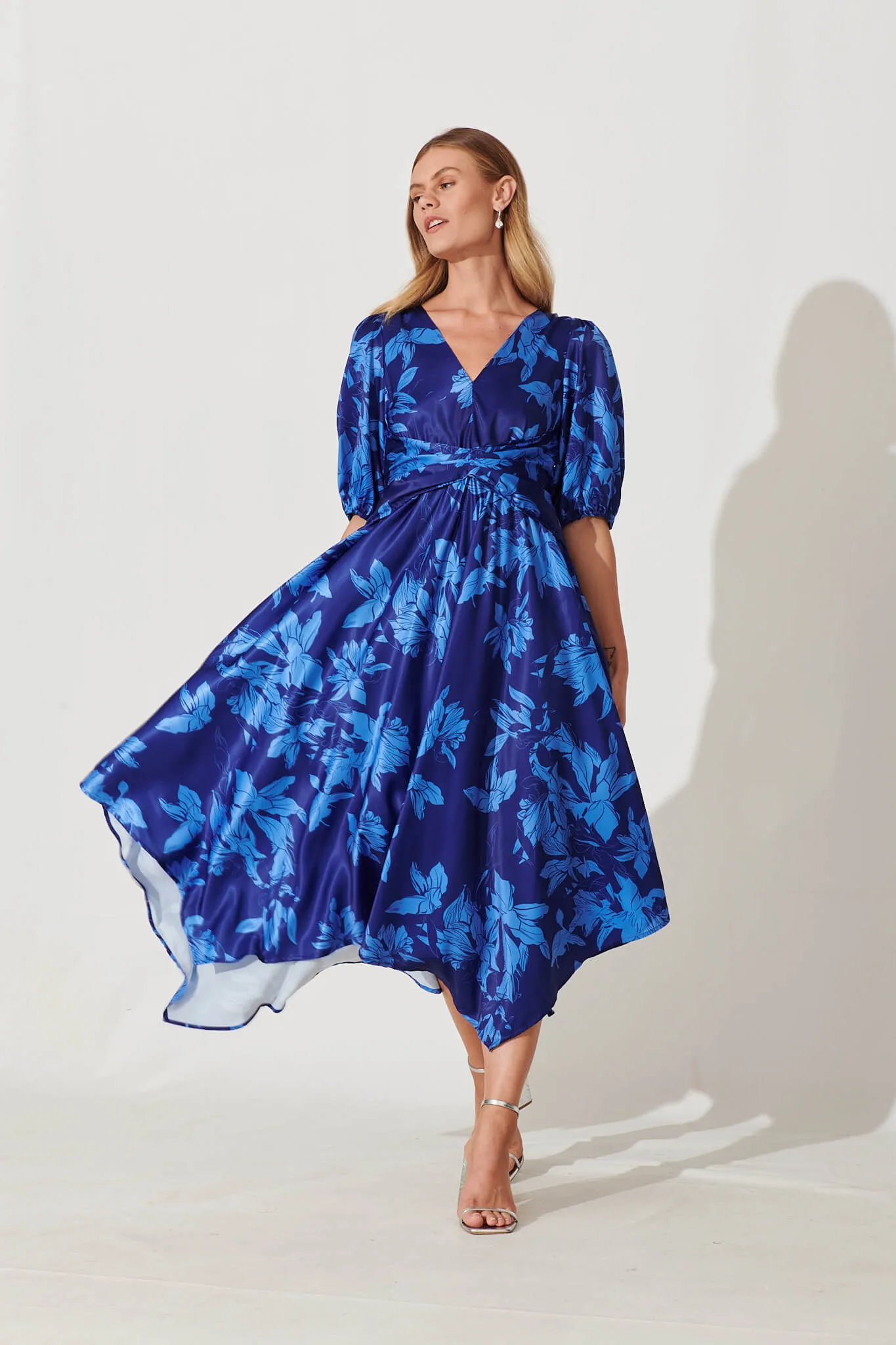 Bloomin Midi Dress In Blue Floral Print sold by St Frock product image thumbnail 3