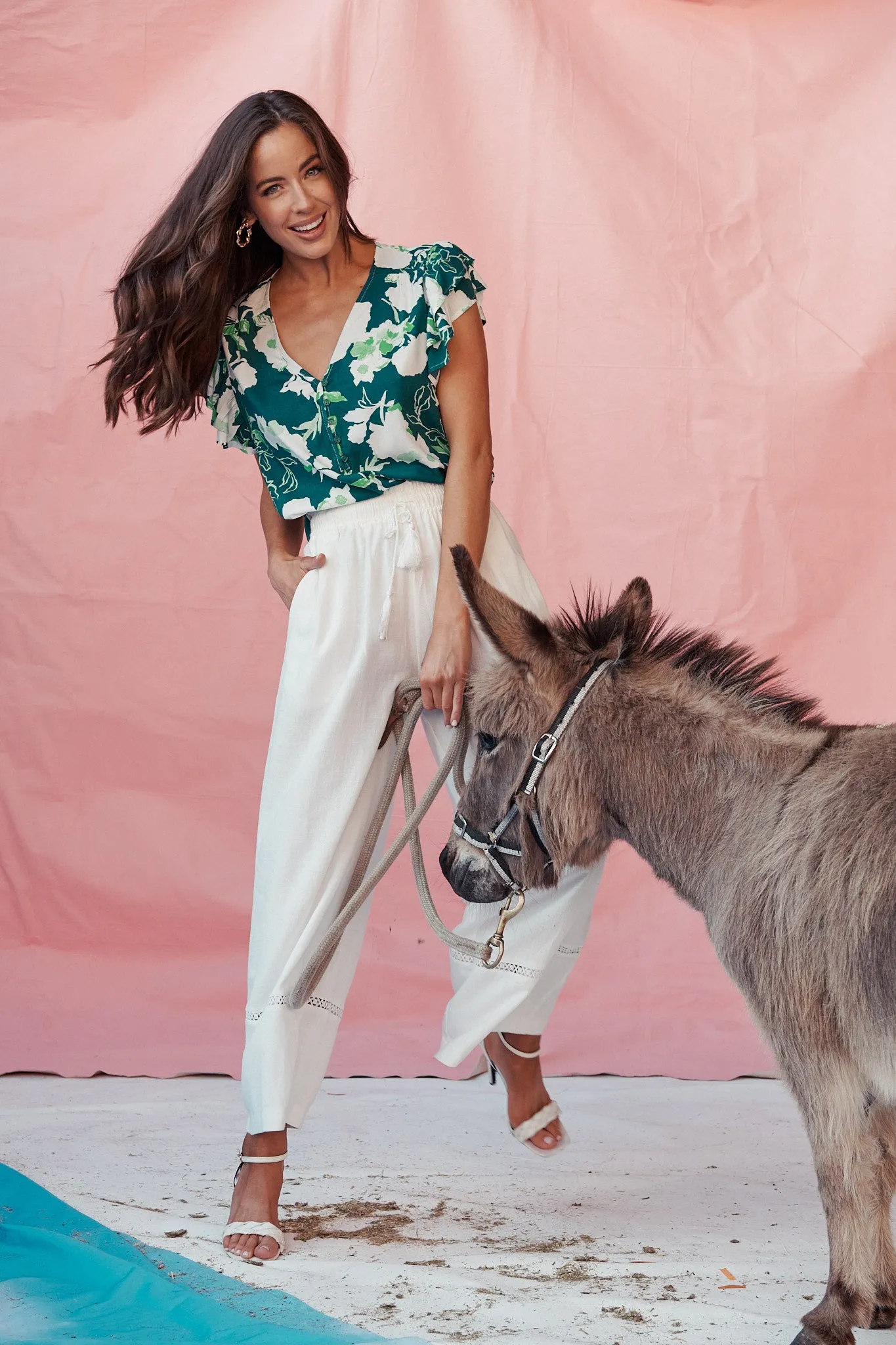 Amelia Pants In White Linen Blend sold by St Frock