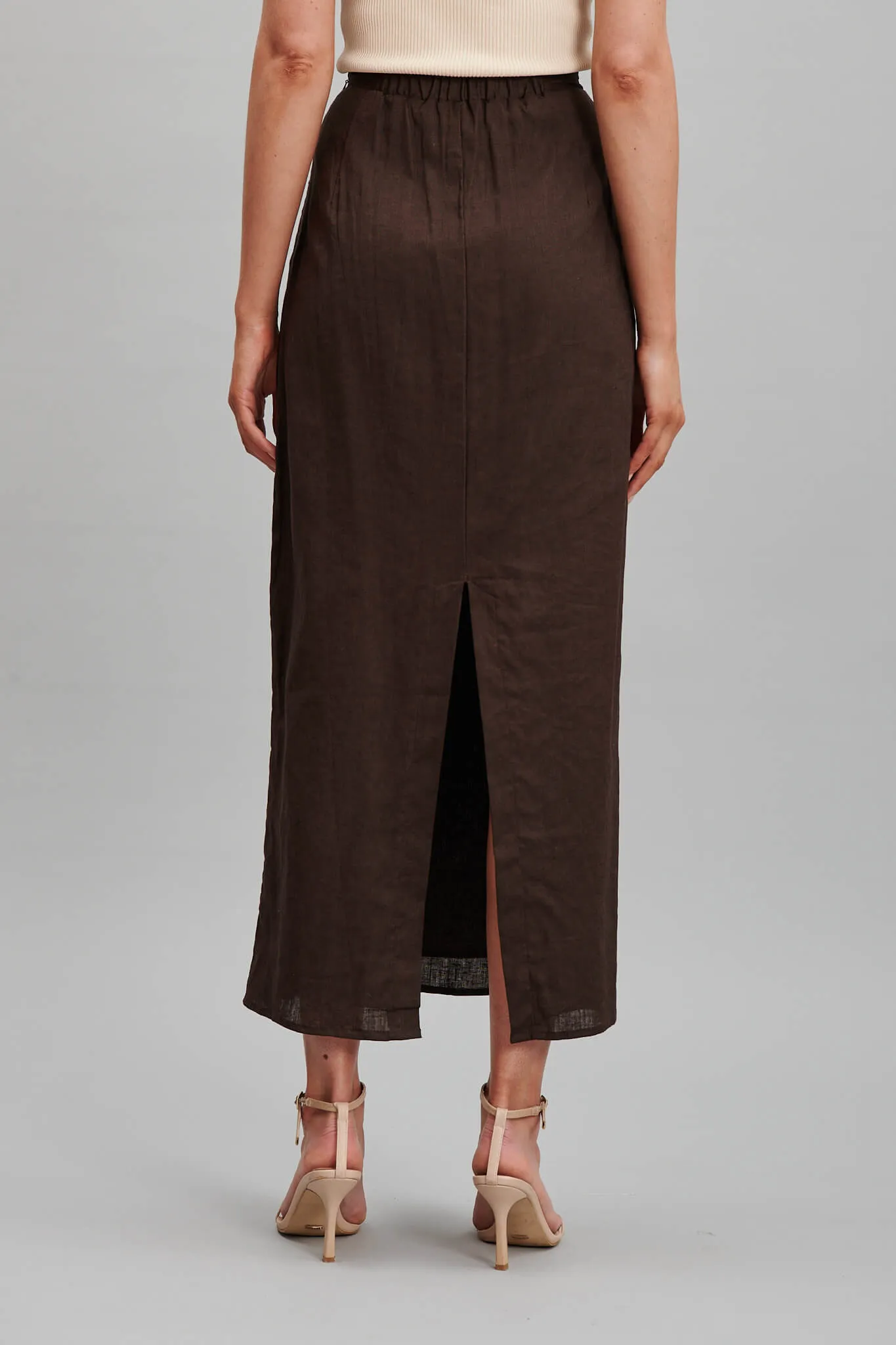 Milah Maxi Skirt In Chocolate Brown Pure Linen sold by St Frock product image thumbnail 4