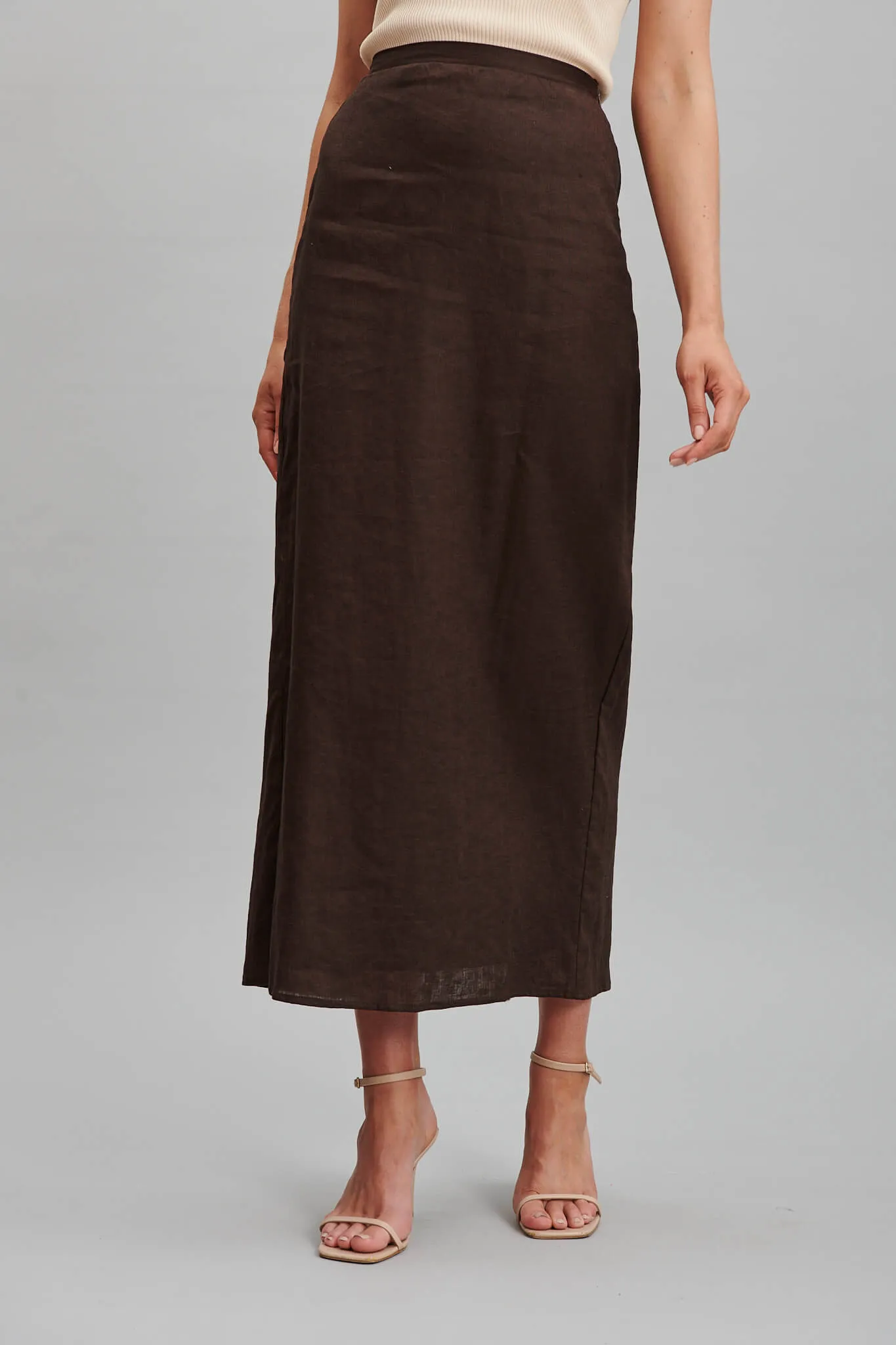 Milah Maxi Skirt In Chocolate Brown Pure Linen sold by St Frock product image thumbnail 2