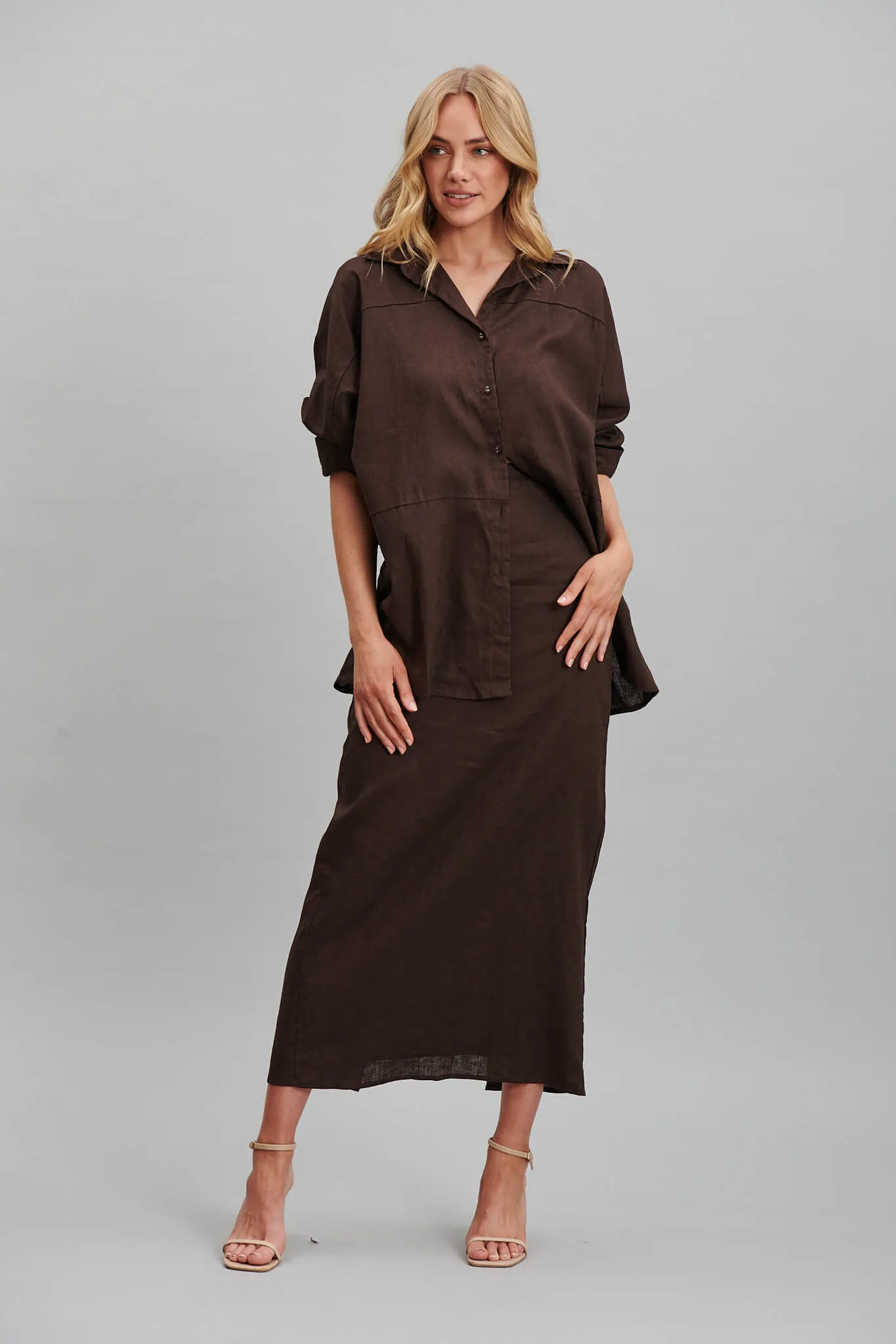 Milah Maxi Skirt In Chocolate Brown Pure Linen sold by St Frock product image thumbnail 5
